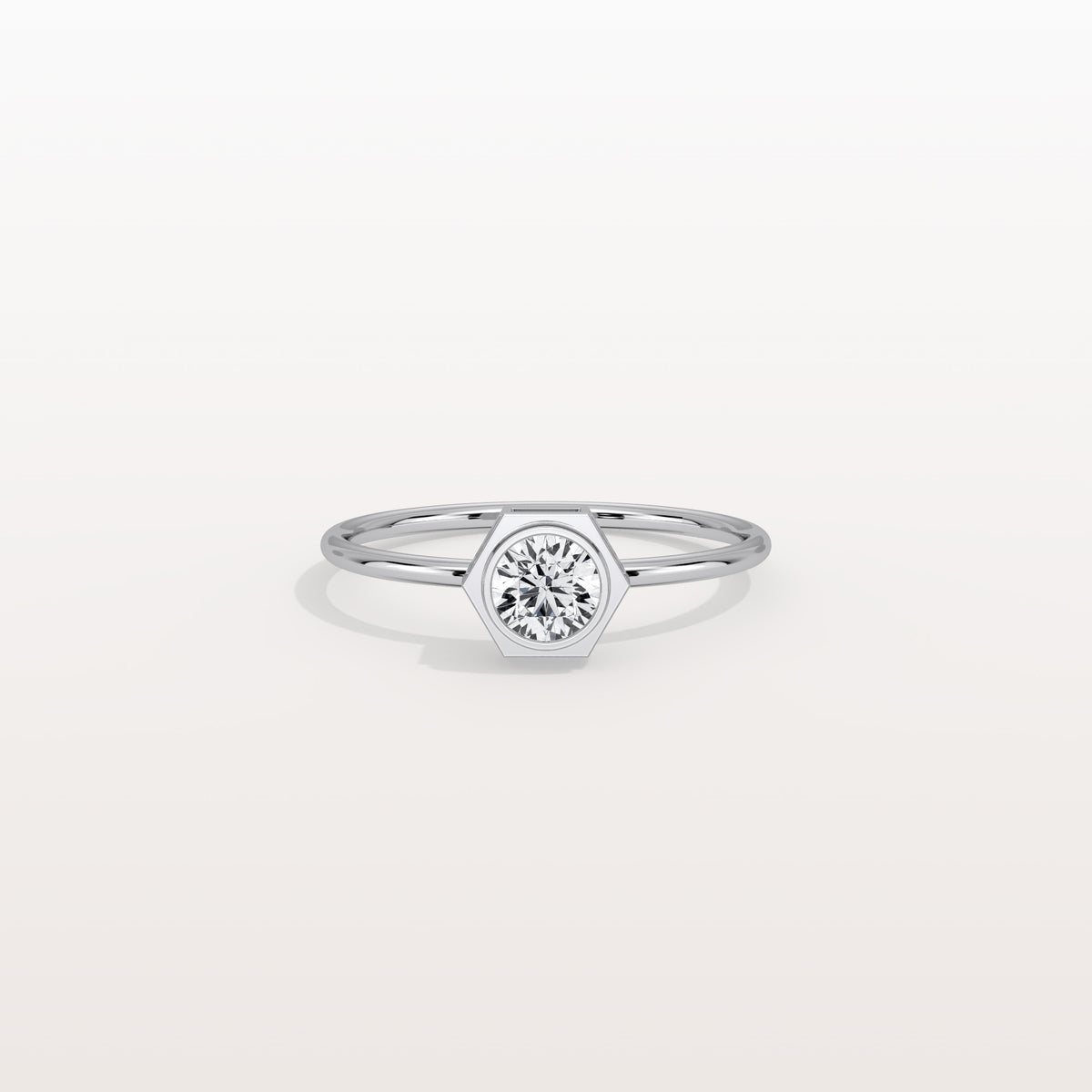0.3CT Hexagon Bezel Solitaire Round Lab Diamond Ring - Rings