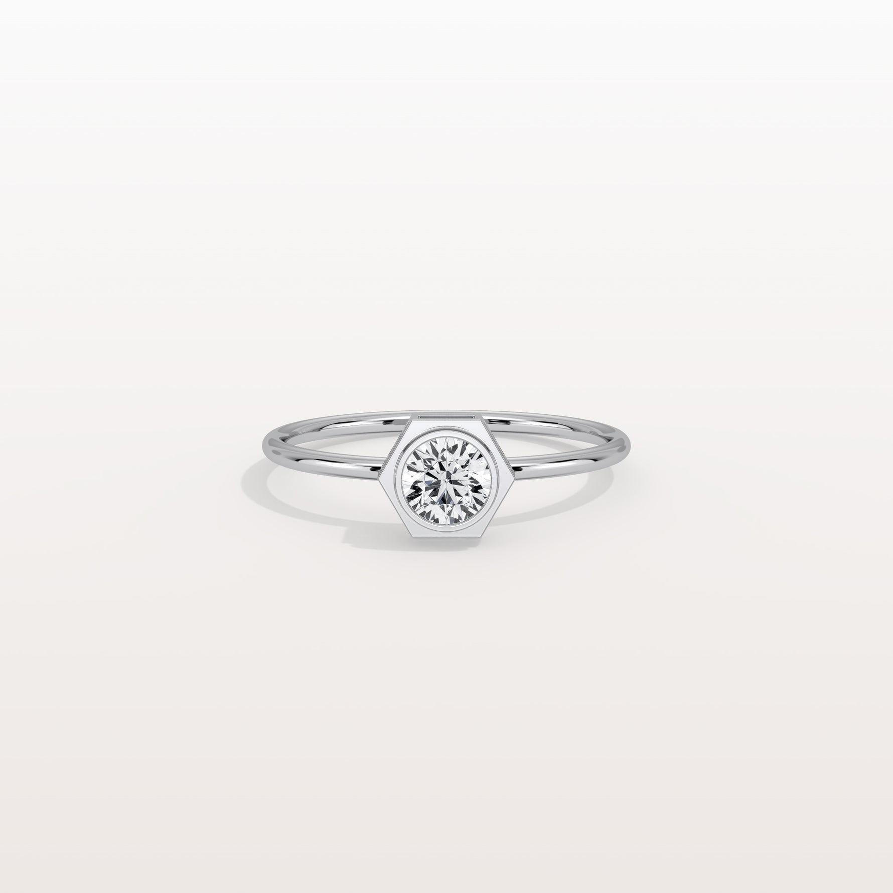 0.3CT Hexagon Bezel Solitaire Round Lab Diamond Ring - Rings