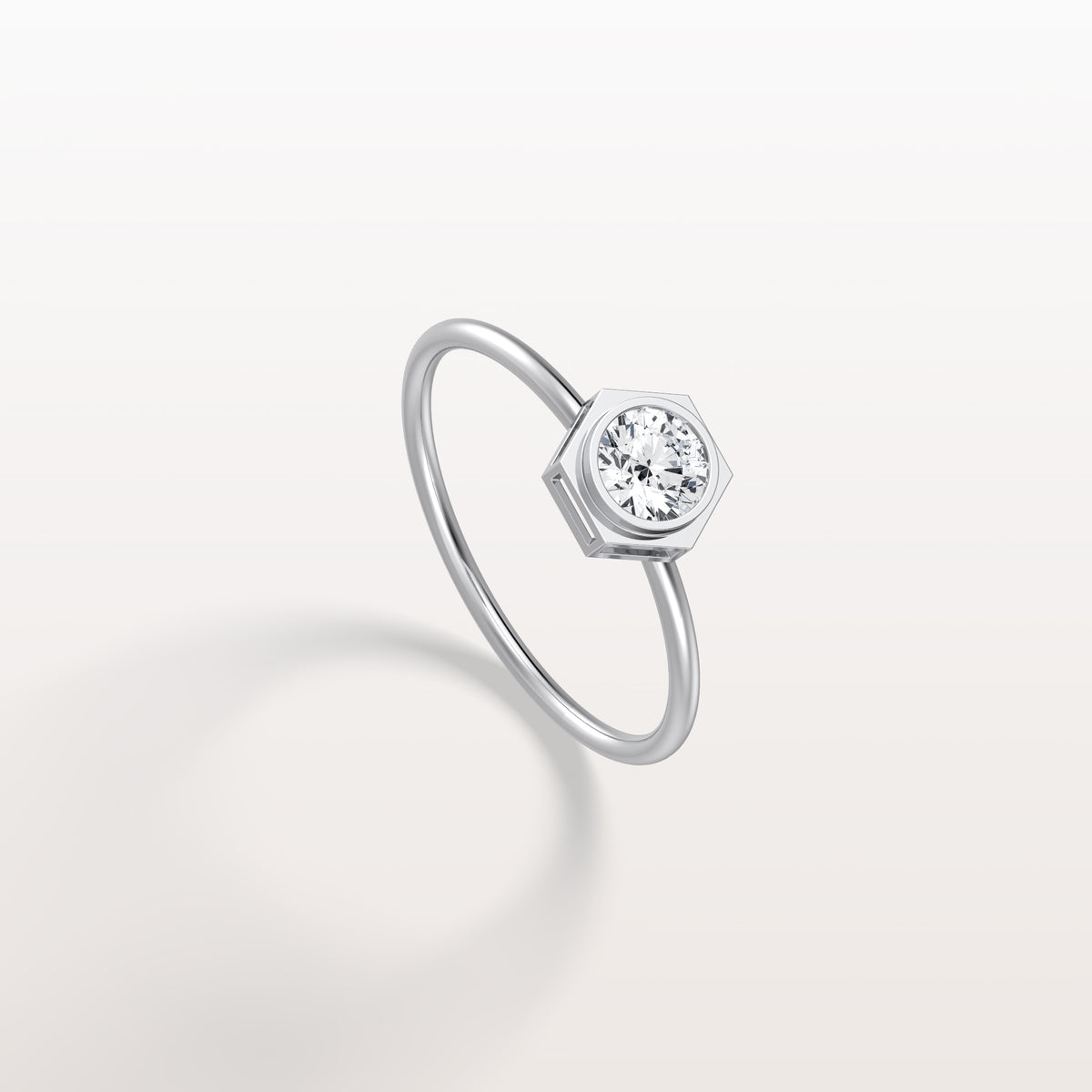 0.3CT Hexagon Bezel Solitaire Round Lab Diamond Ring - Rings