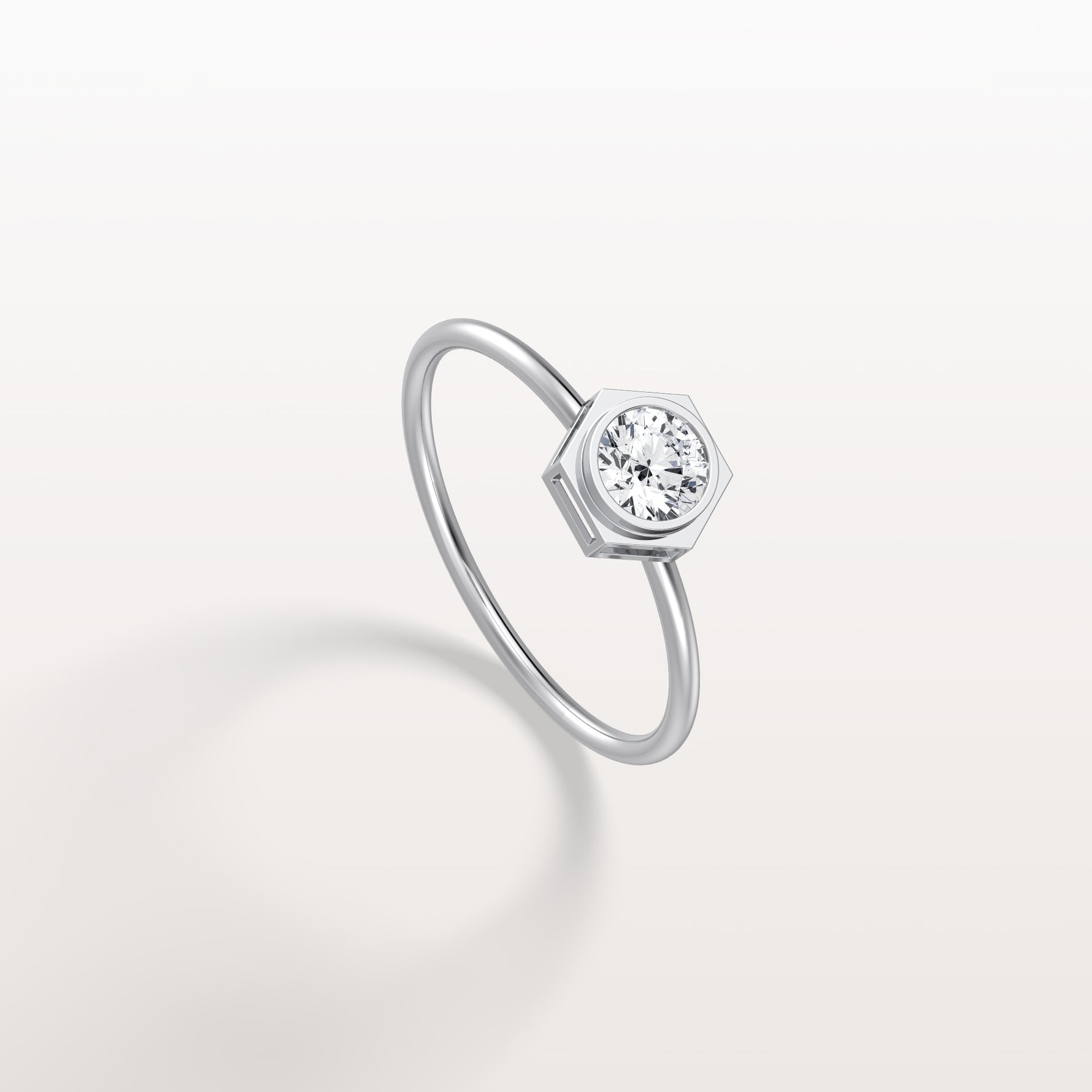 0.3CT Hexagon Bezel Solitaire Round Lab Diamond Ring - Rings