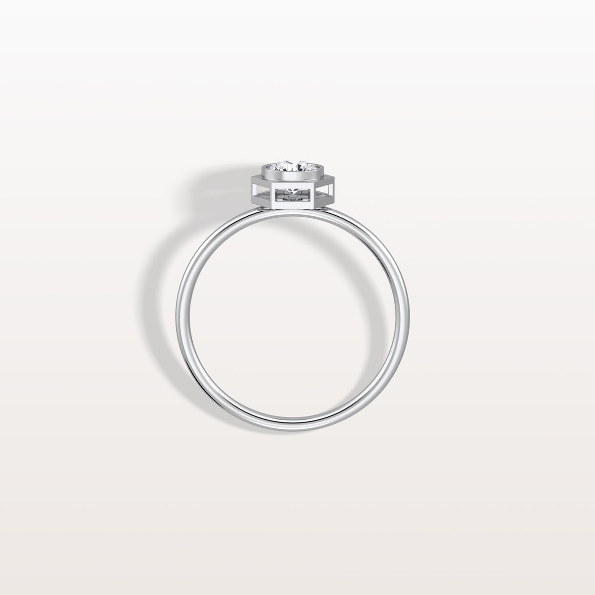 0.3CT Hexagon Bezel Solitaire Round Lab Diamond Ring - Rings