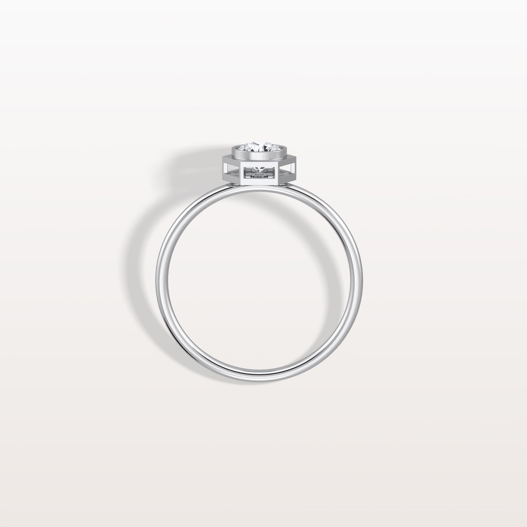 0.3CT Hexagon Bezel Solitaire Round Lab Diamond Ring - Rings