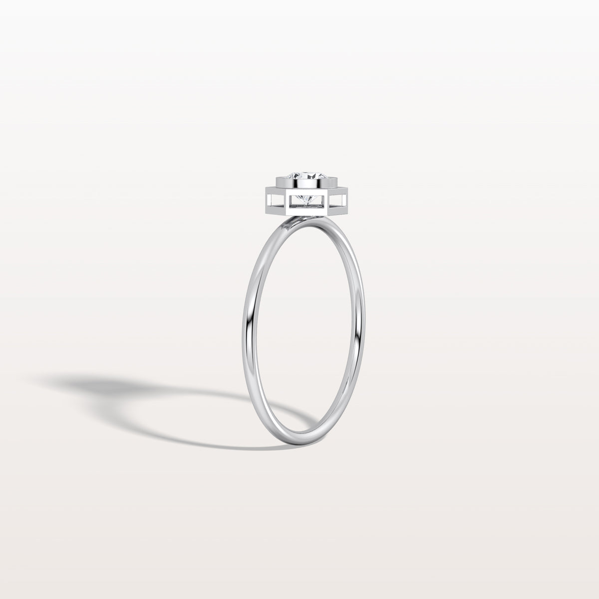 0.3CT Hexagon Bezel Solitaire Round Lab Diamond Ring - Rings