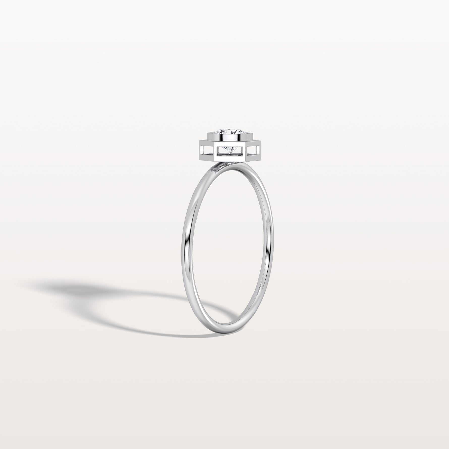 0.3CT Hexagon Bezel Solitaire Round Lab Diamond Ring - Rings
