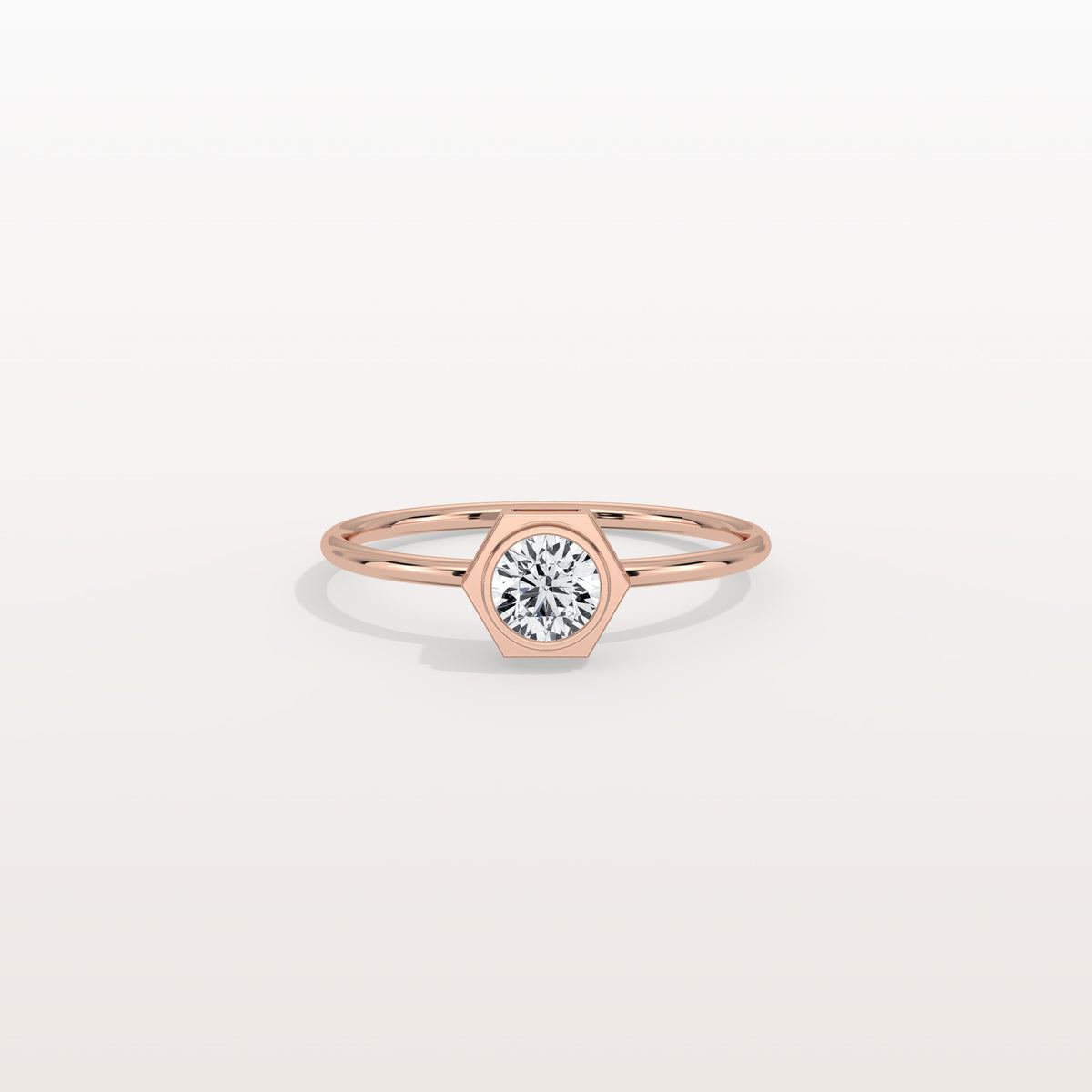 0.3CT Hexagon Bezel Solitaire Round Lab Diamond Ring - Rings