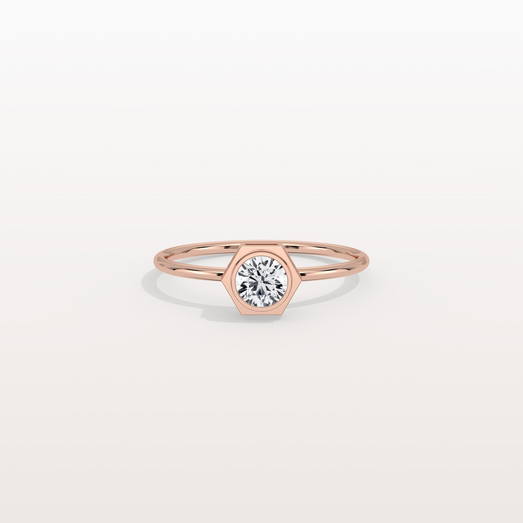 0.3CT Hexagon Bezel Solitaire Round Lab Diamond Ring - Rings