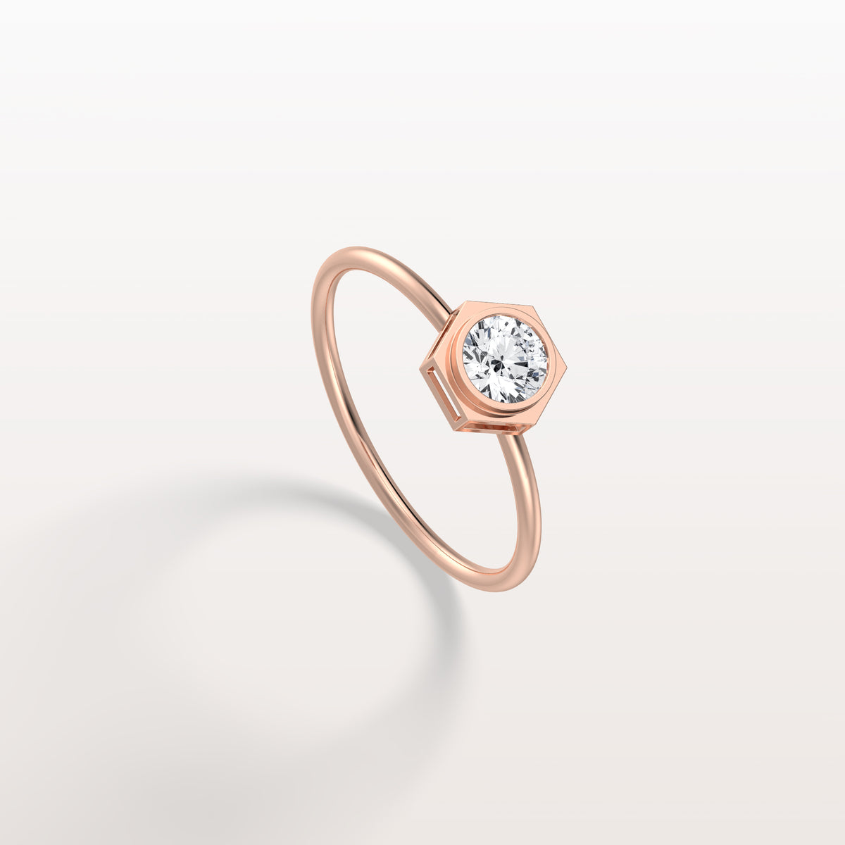 0.3CT Hexagon Bezel Solitaire Round Lab Diamond Ring - Rings