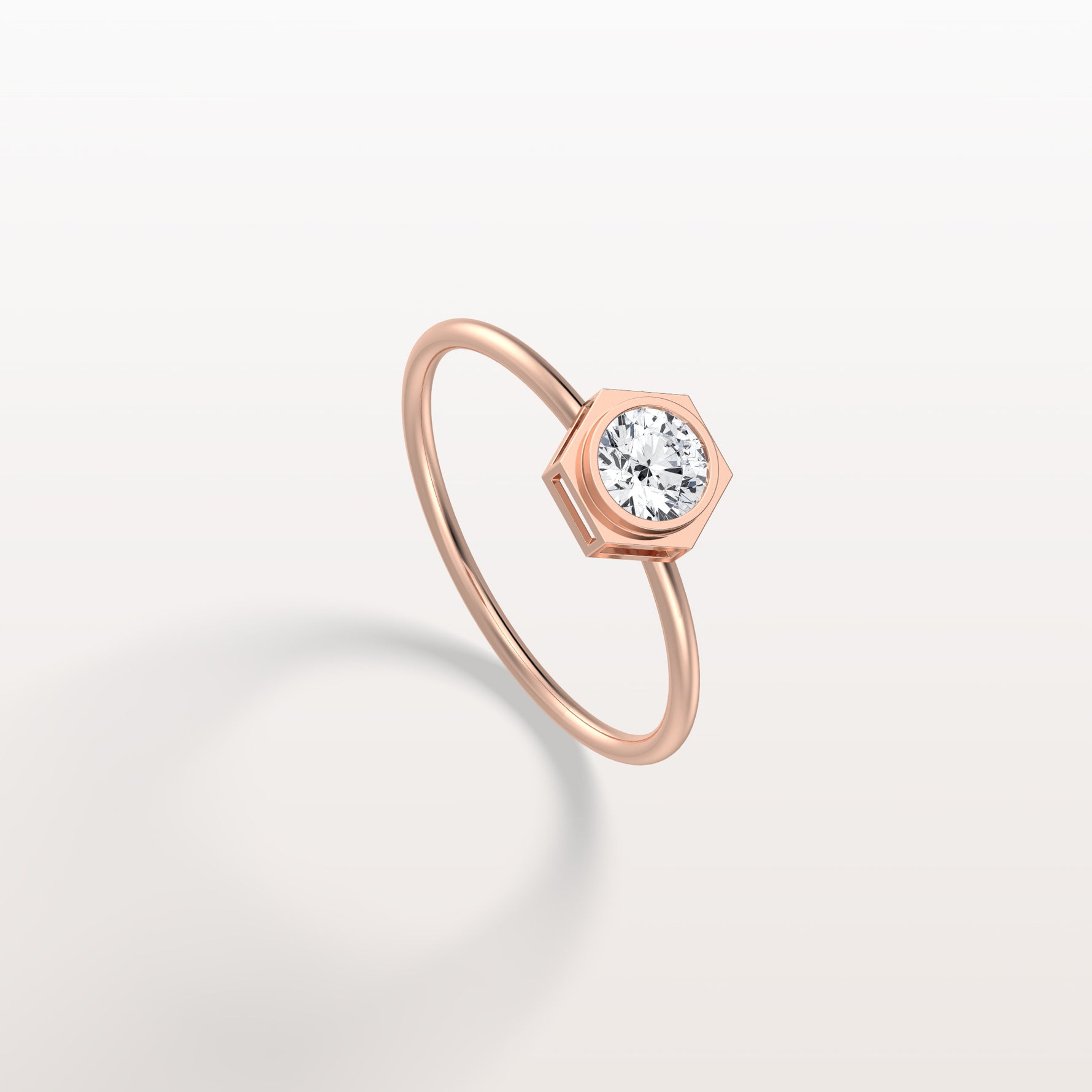 0.3CT Hexagon Bezel Solitaire Round Lab Diamond Ring - Rings