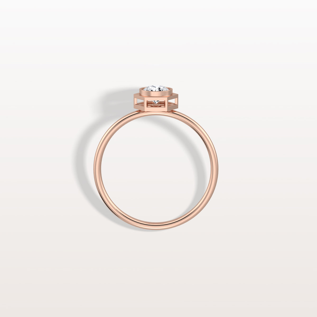0.3CT Hexagon Bezel Solitaire Round Lab Diamond Ring - Rings