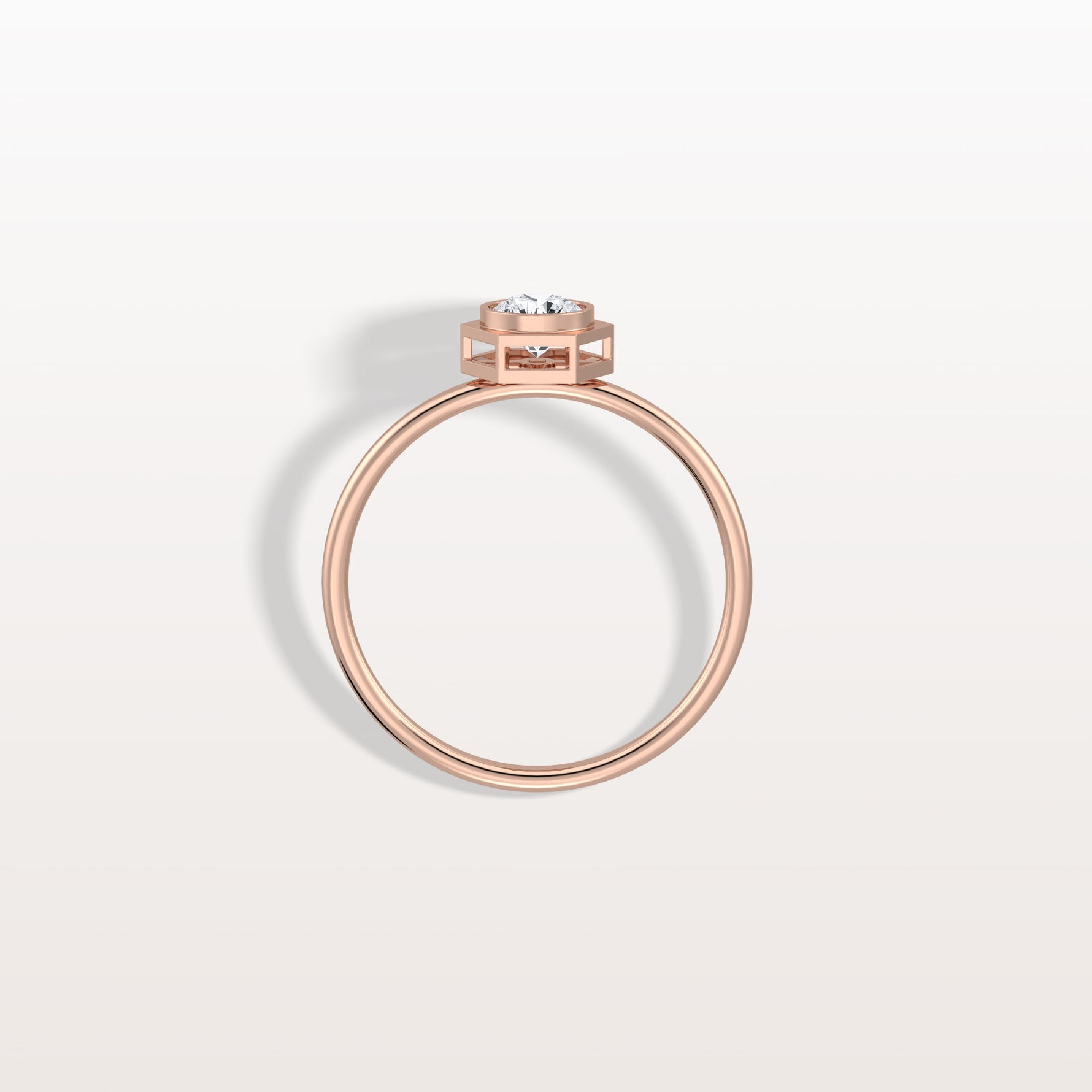 0.3CT Hexagon Bezel Solitaire Round Lab Diamond Ring - Rings