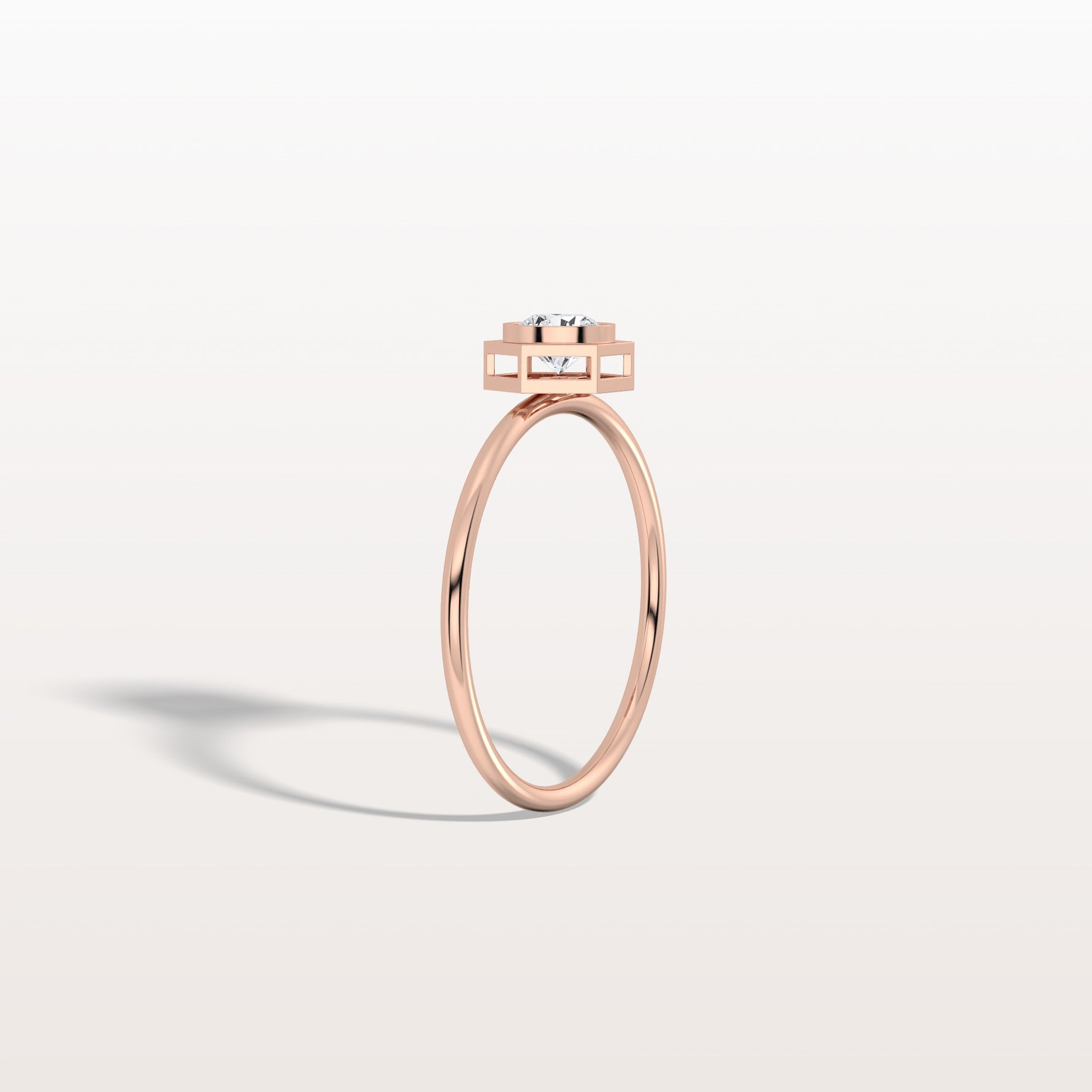 0.3CT Hexagon Bezel Solitaire Round Lab Diamond Ring - Rings