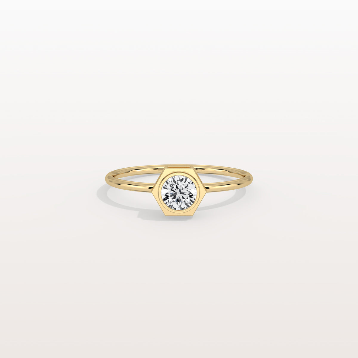 0.3CT Hexagon Bezel Solitaire Round Lab Diamond Ring - Rings