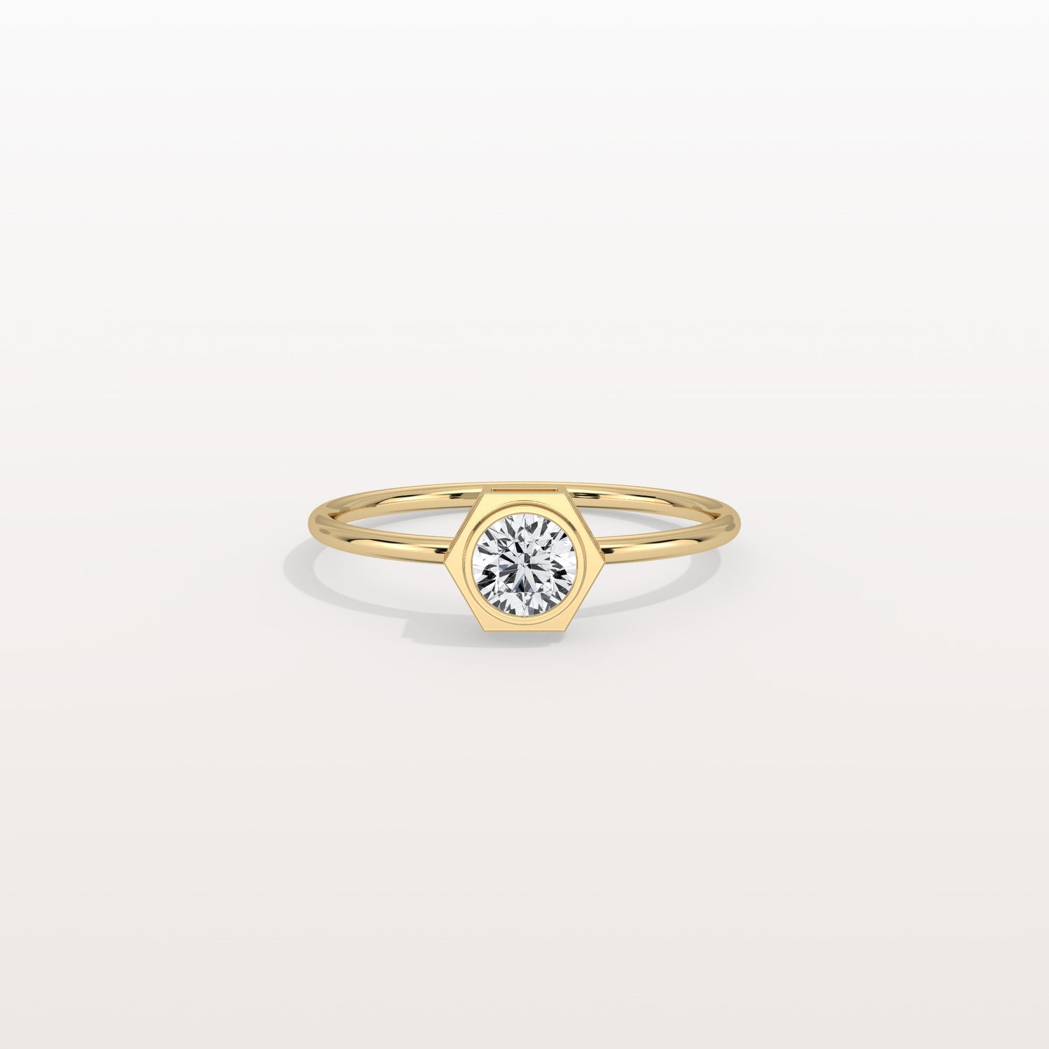 0.3CT Hexagon Bezel Solitaire Round Lab Diamond Ring - Rings