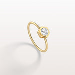 0.3CT Hexagon Bezel Solitaire Round Lab Diamond Ring - Rings
