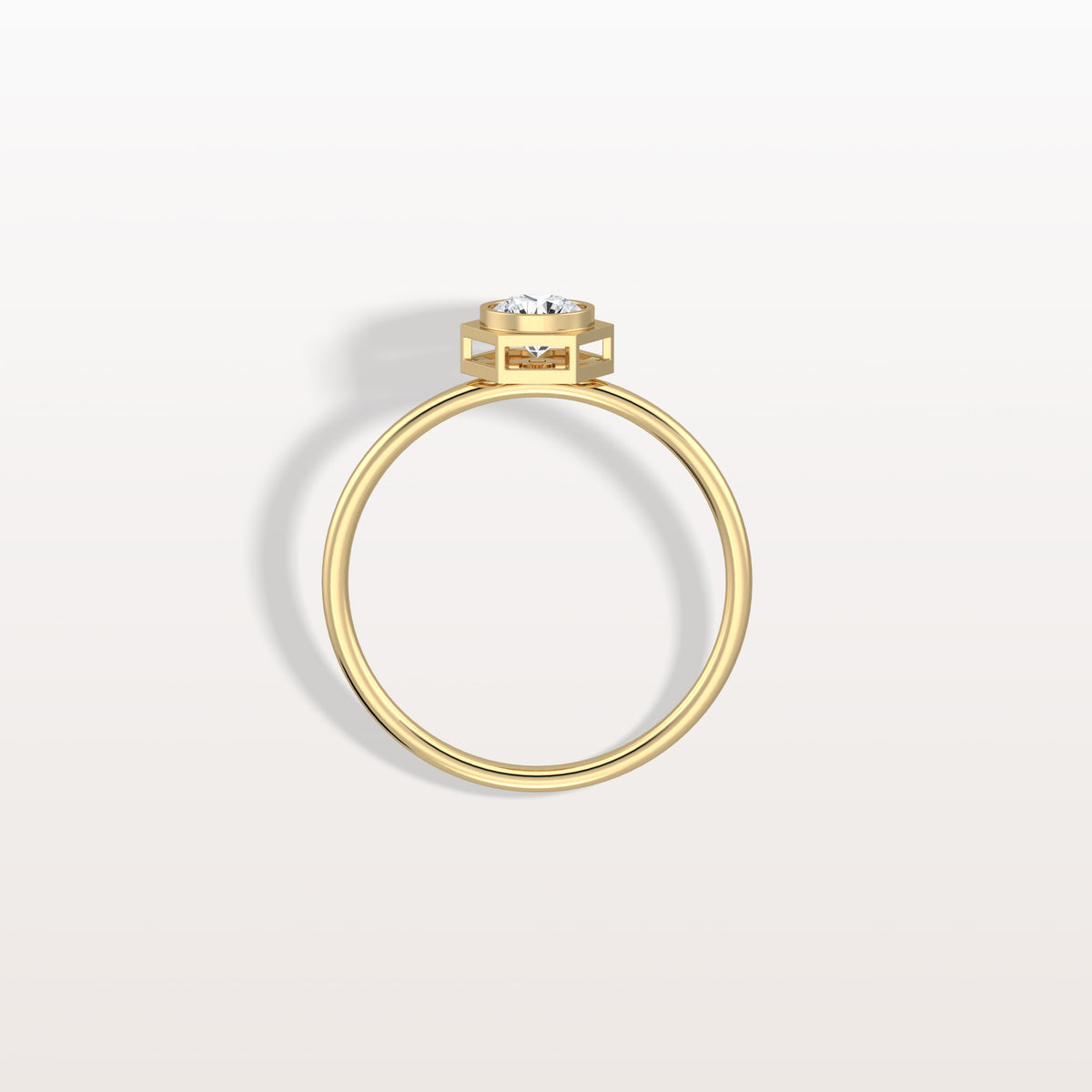 0.3CT Hexagon Bezel Solitaire Round Lab Diamond Ring - Rings