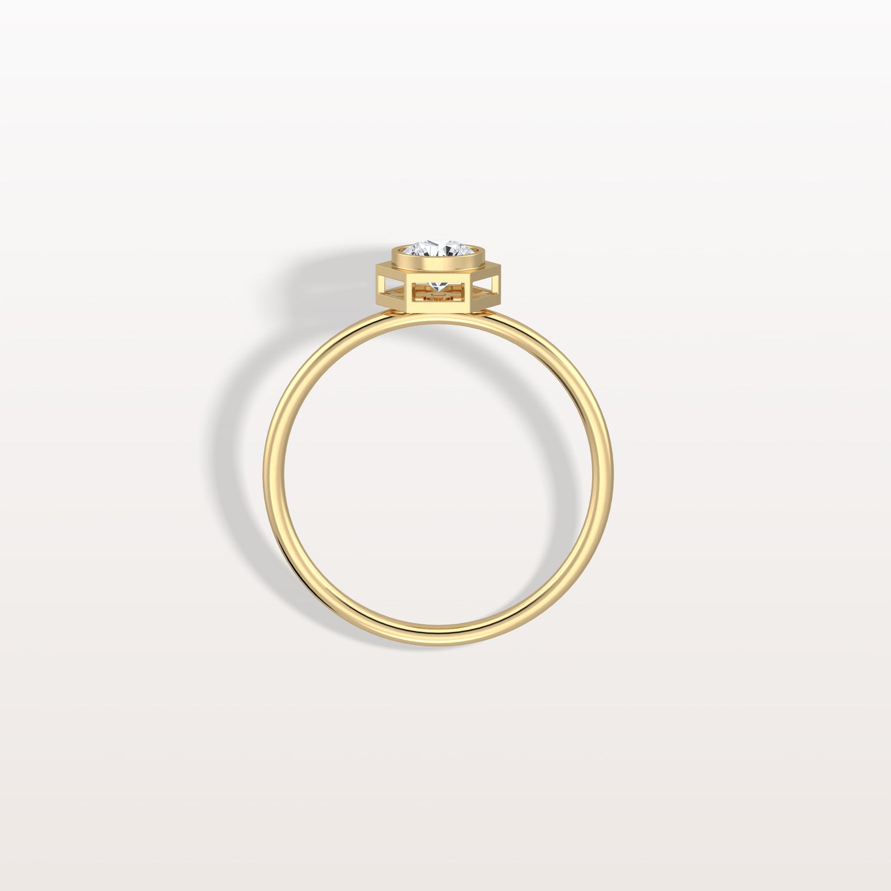 0.3CT Hexagon Bezel Solitaire Round Lab Diamond Ring - Rings