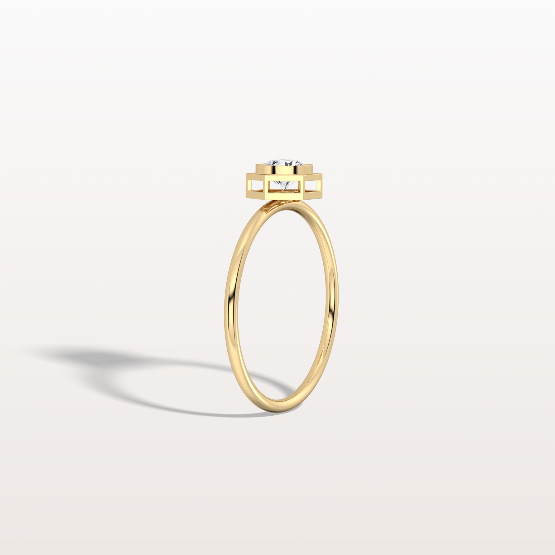 0.3CT Hexagon Bezel Solitaire Round Lab Diamond Ring - Rings