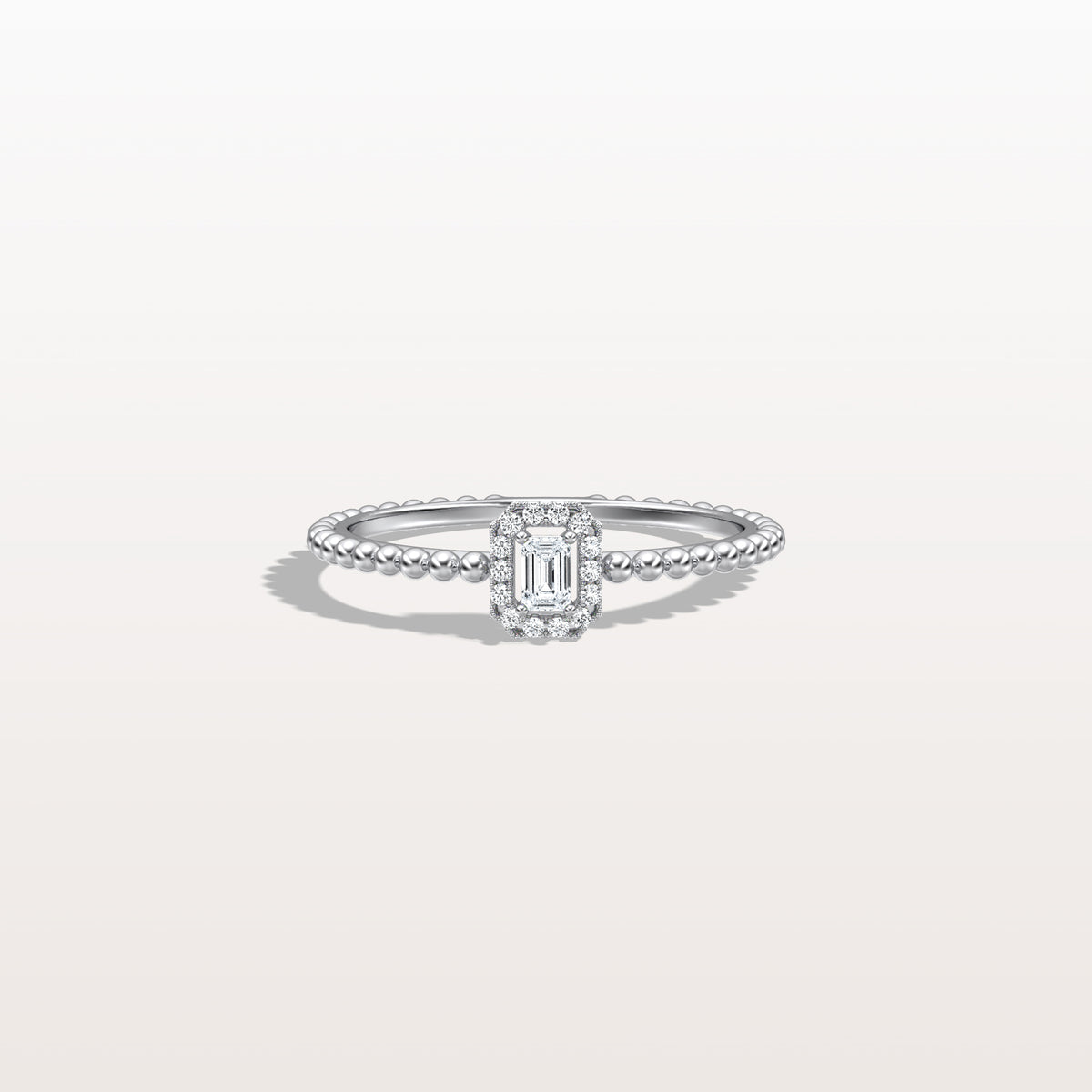 Beaded Emerald Cut Lab Diamond Ring In 14K Solid Gold/Platinum - Rings