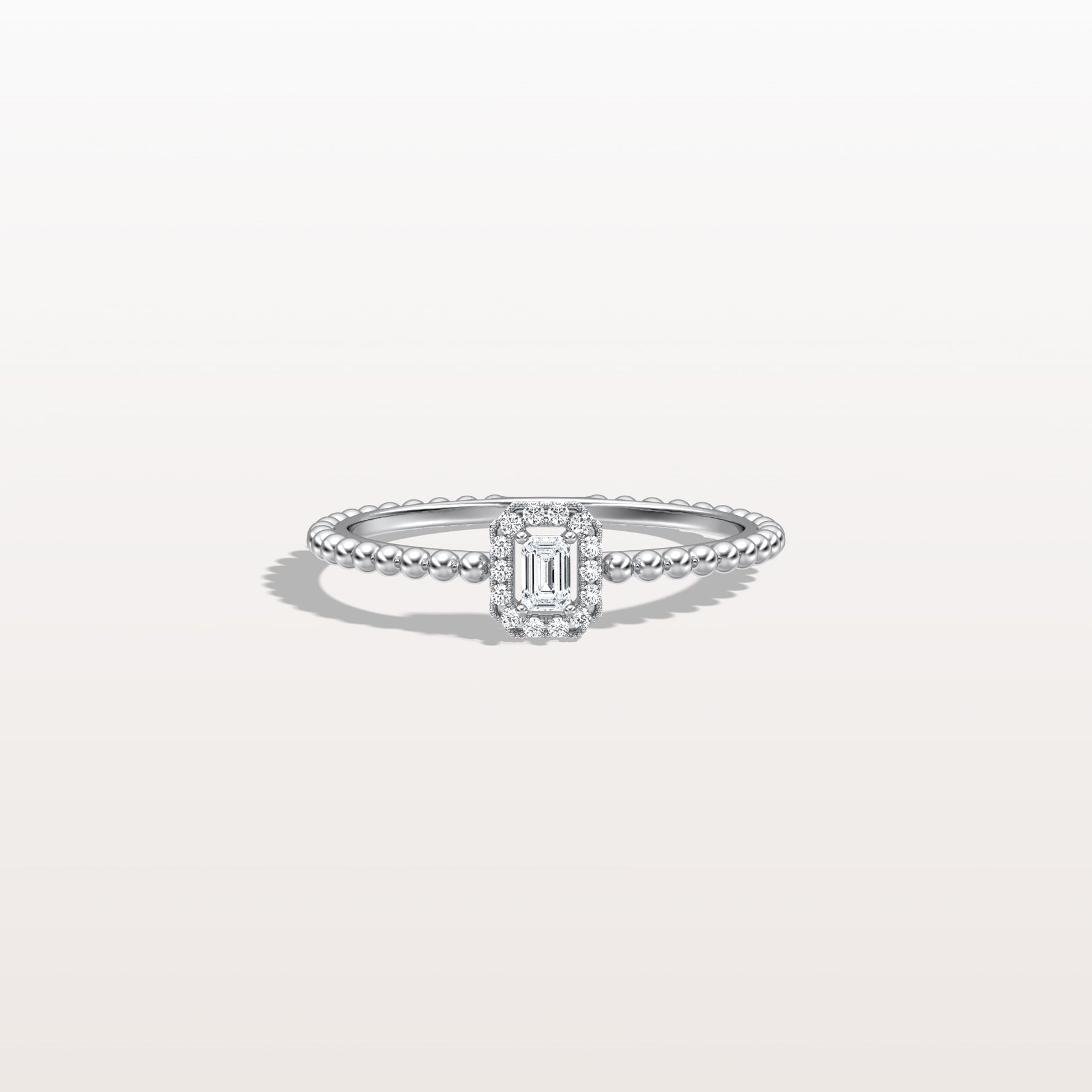 Beaded Emerald Cut Lab Diamond Ring In 14K Solid Gold/Platinum - Rings