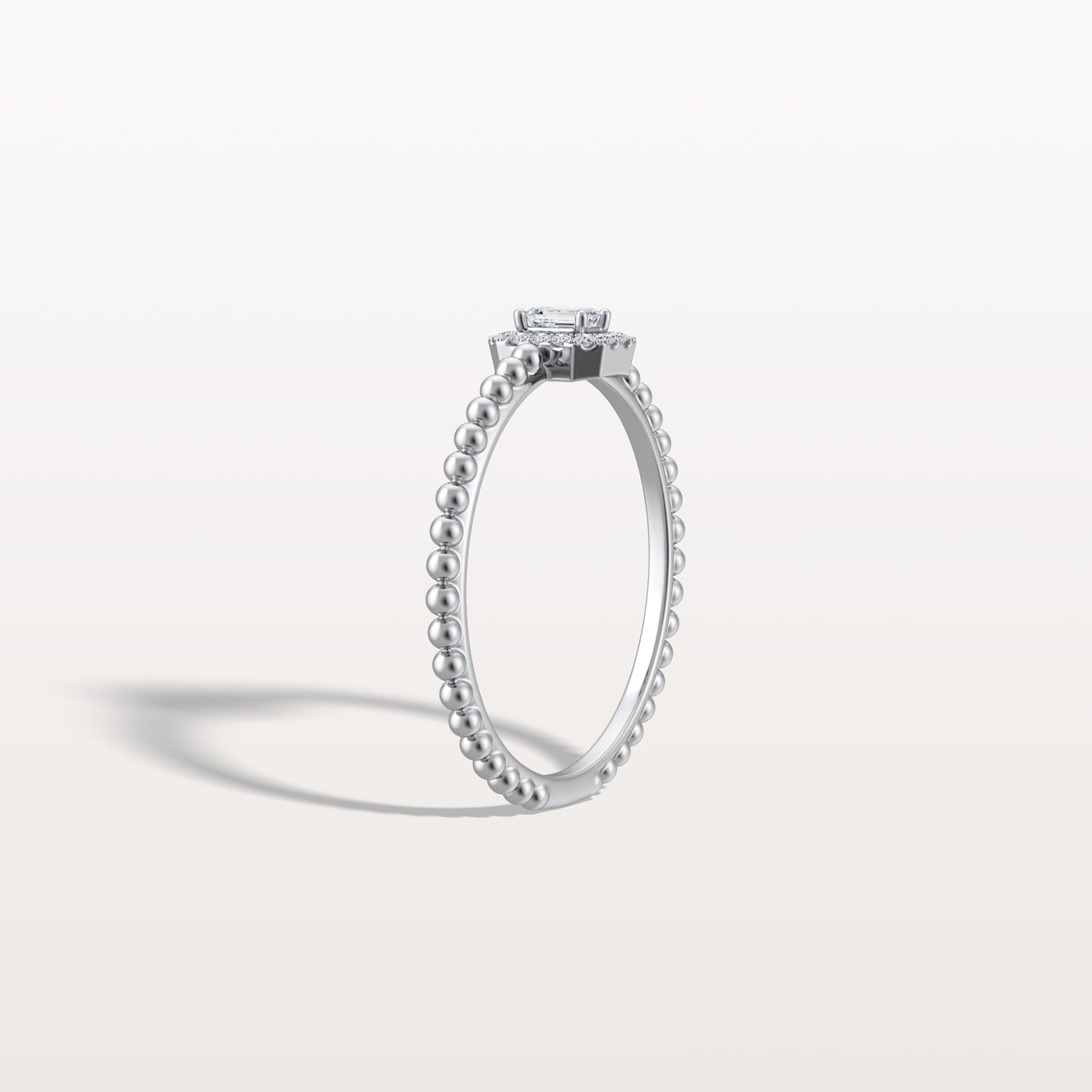 Beaded Emerald Cut Lab Diamond Ring In 14K Solid Gold/Platinum - Rings