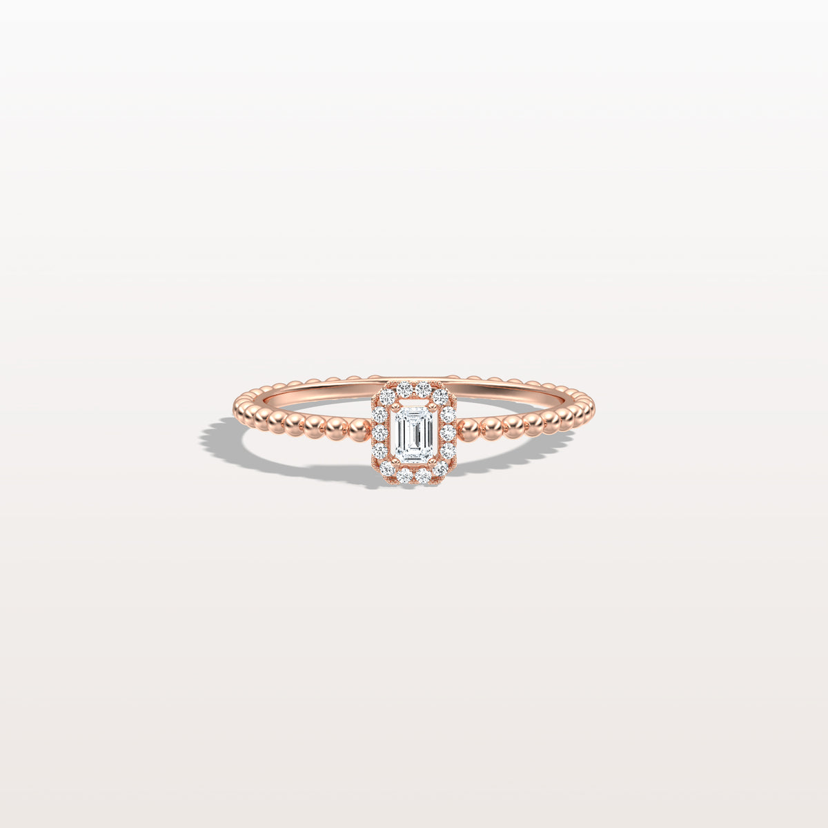 Beaded Emerald Cut Lab Diamond Ring In 14K Solid Gold/Platinum - Rings