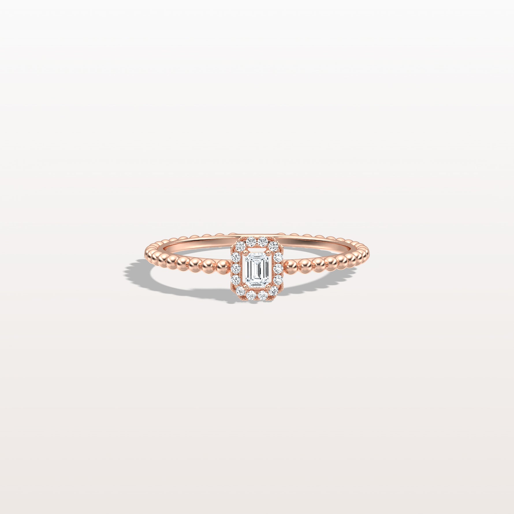 Beaded Emerald Cut Lab Diamond Ring In 14K Solid Gold/Platinum - Rings