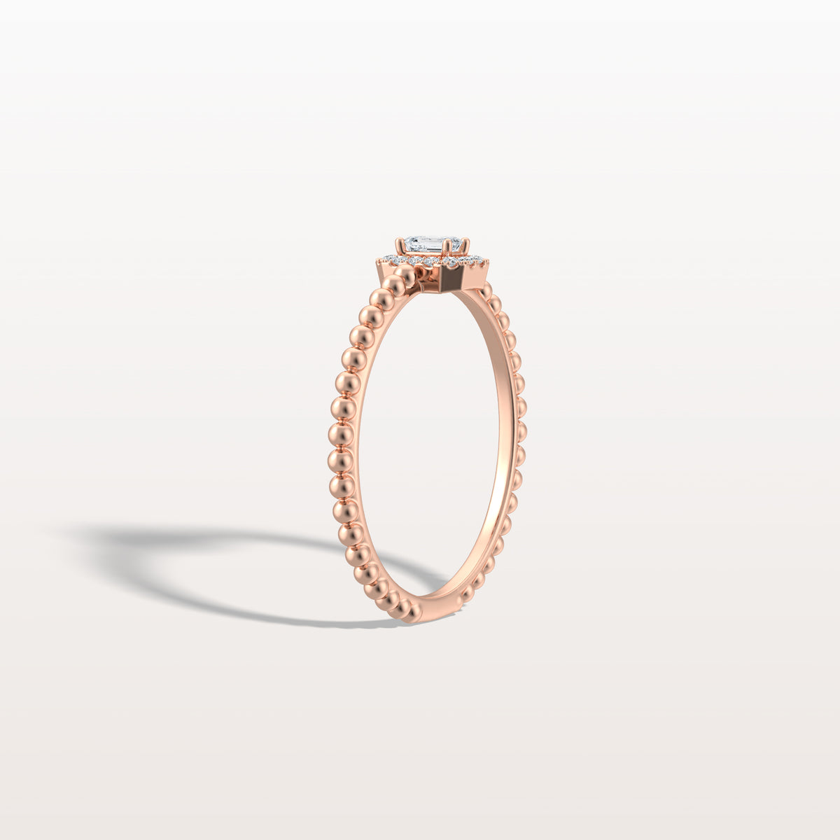 Beaded Emerald Cut Lab Diamond Ring In 14K Solid Gold/Platinum - Rings
