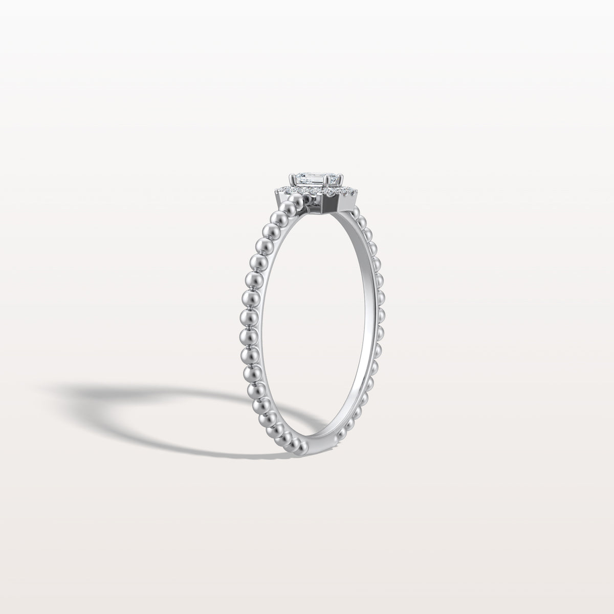 Beaded Emerald Cut Lab Diamond Ring In 14K Solid Gold/Platinum - Rings