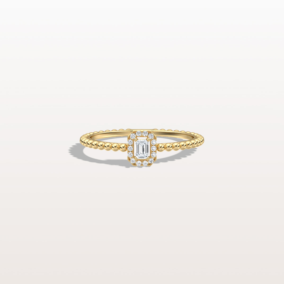 Beaded Emerald Cut Lab Diamond Ring In 14K Solid Gold/Platinum - Rings