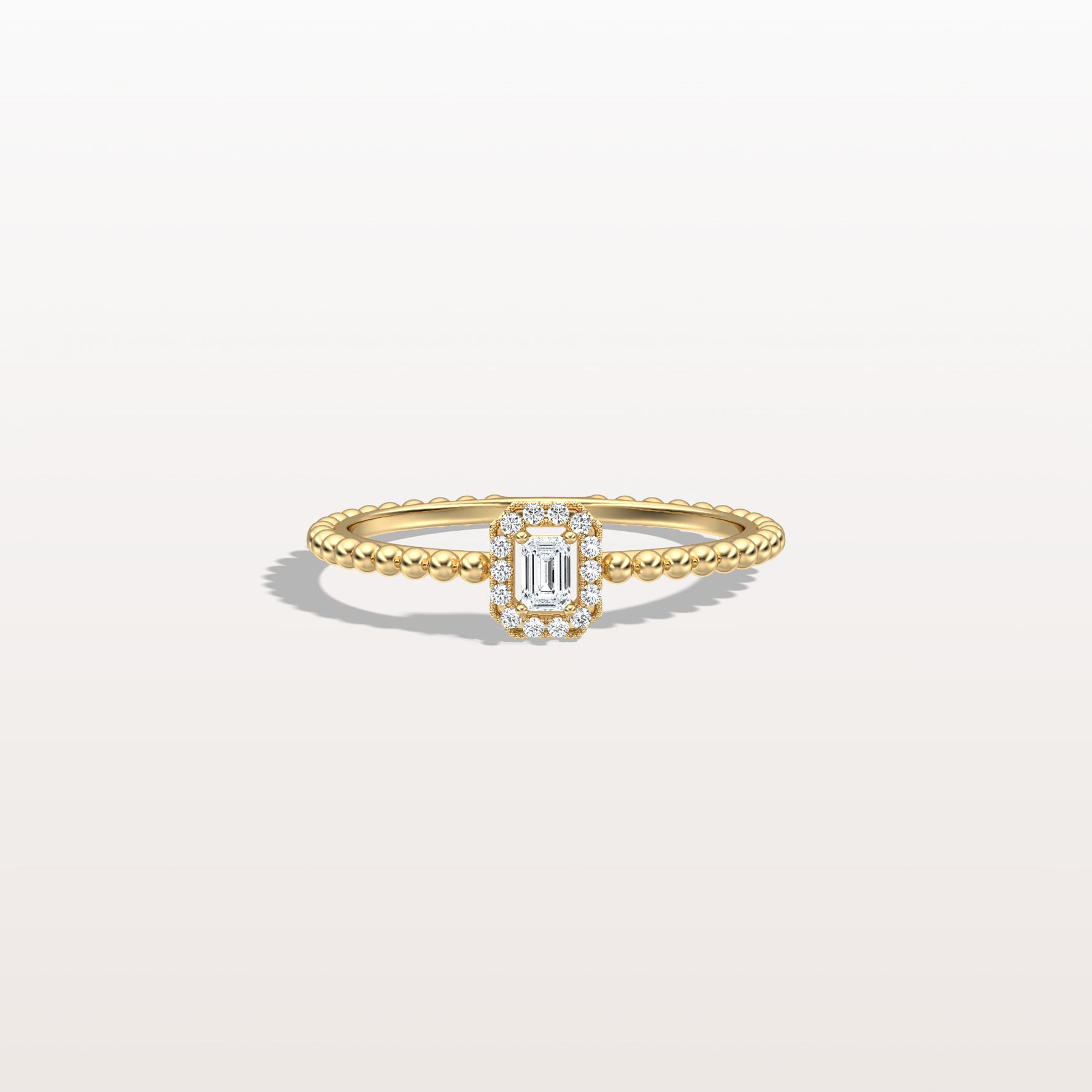 Beaded Emerald Cut Lab Diamond Ring In 14K Solid Gold/Platinum - Rings