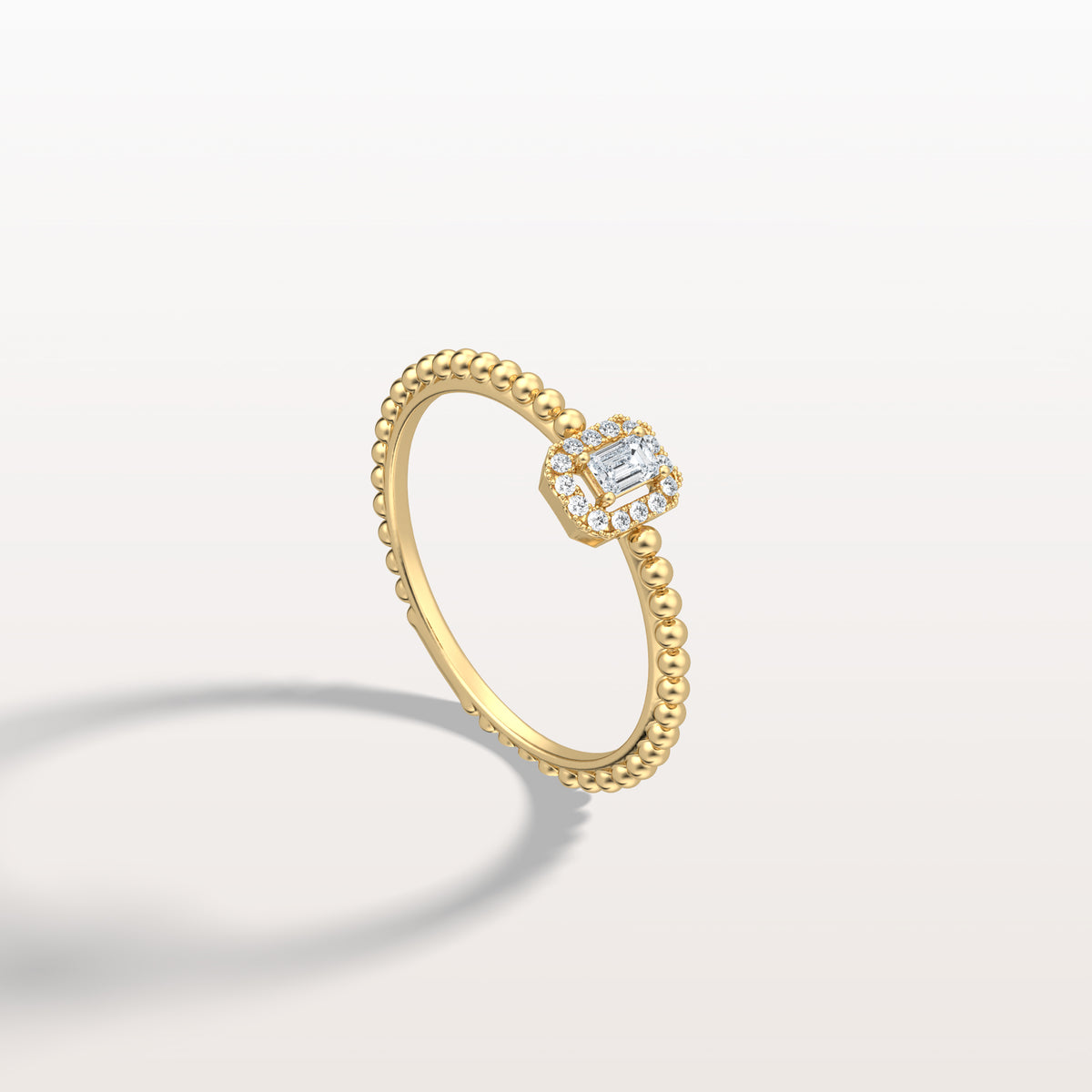 Beaded Emerald Cut Lab Diamond Ring In 14K Solid Gold/Platinum - Rings
