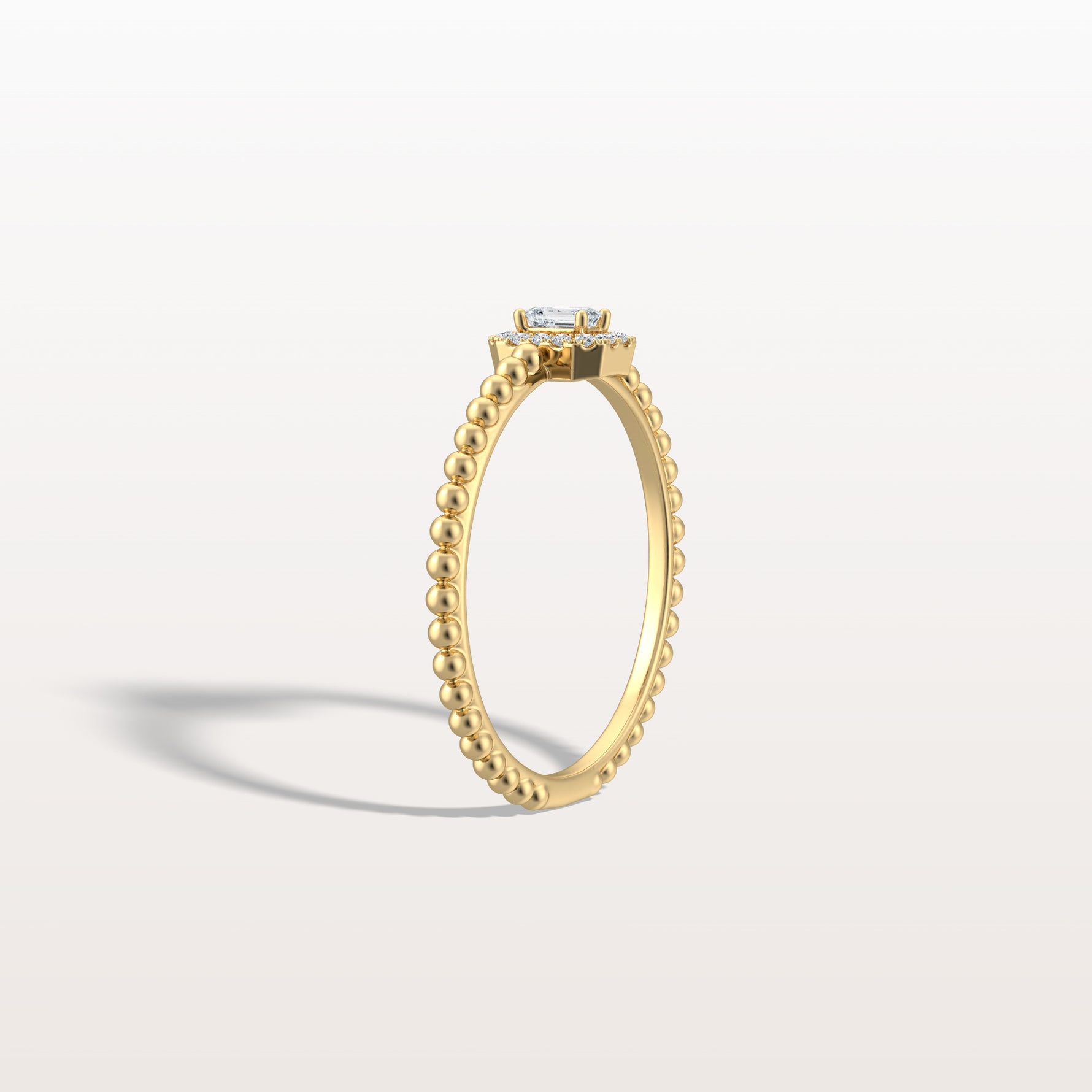 Beaded Emerald Cut Lab Diamond Ring In 14K Solid Gold/Platinum - Rings