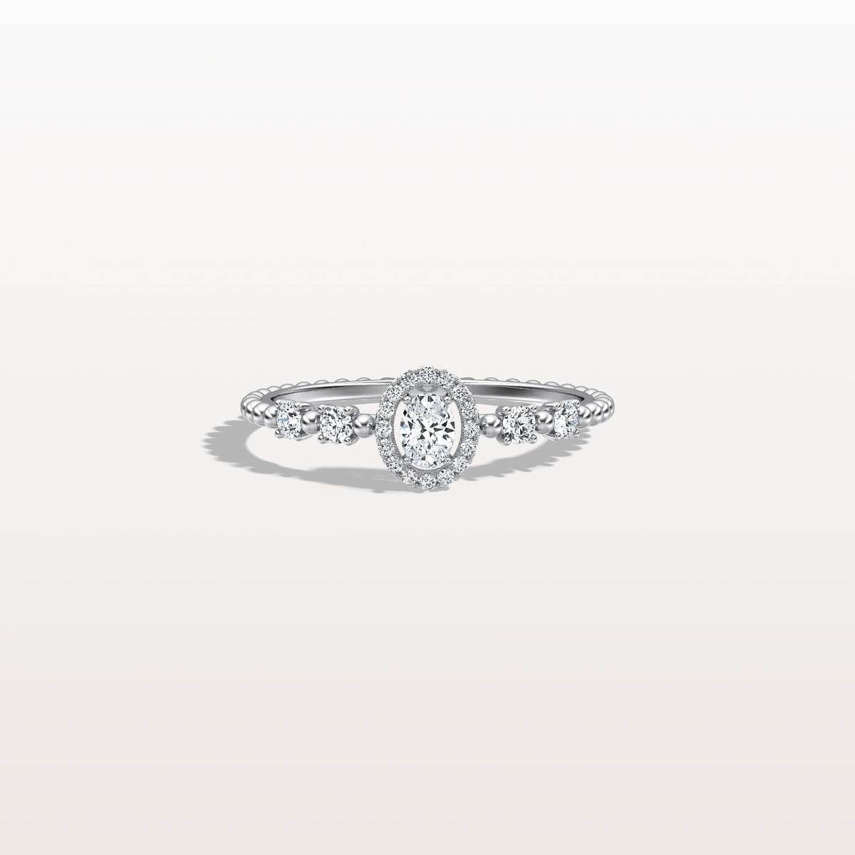 Beaded Oval Cut Lab Diamond Ring In 14K Solid Gold/Platinum - Rings