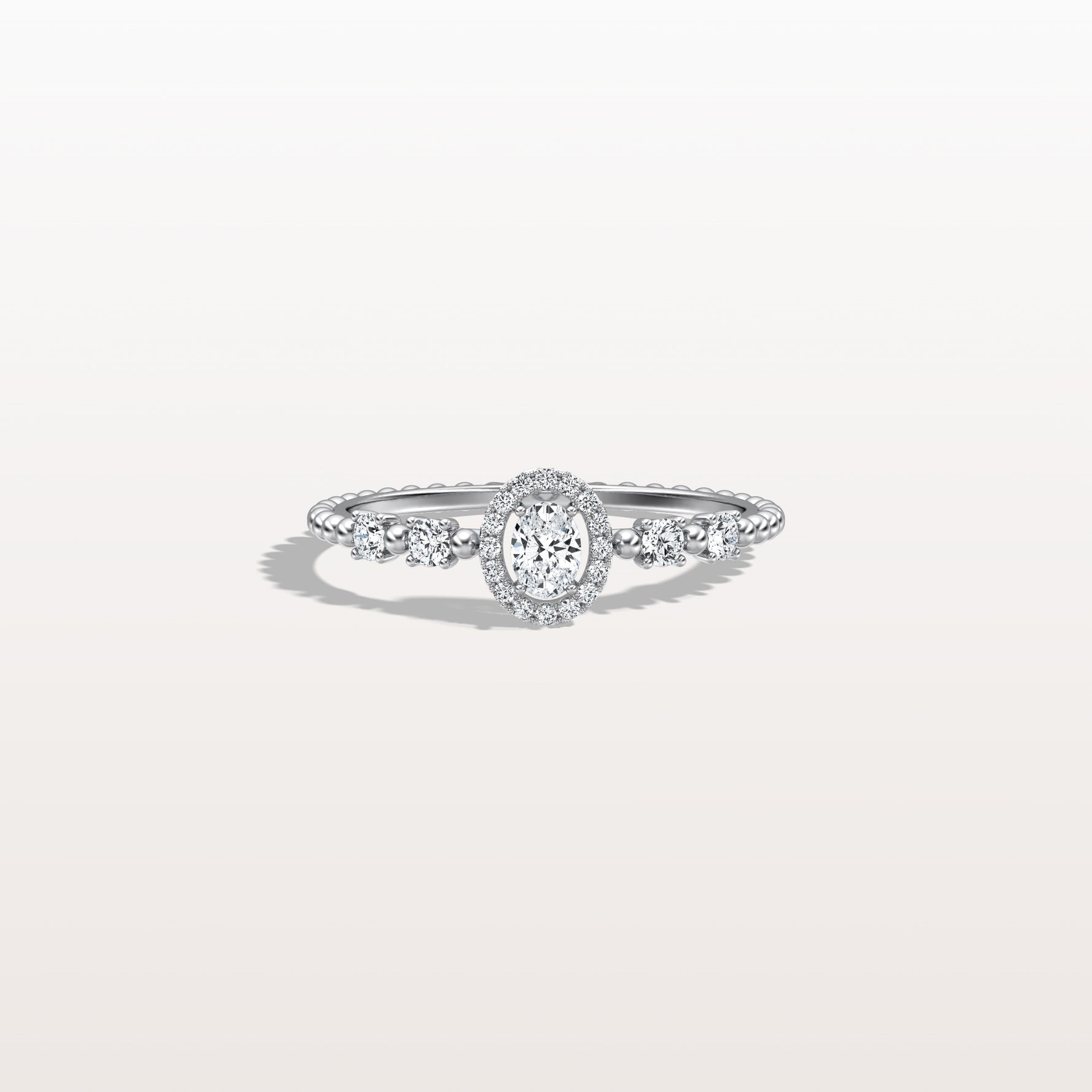 Beaded Oval Cut Lab Diamond Ring In 14K Solid Gold/Platinum - Rings