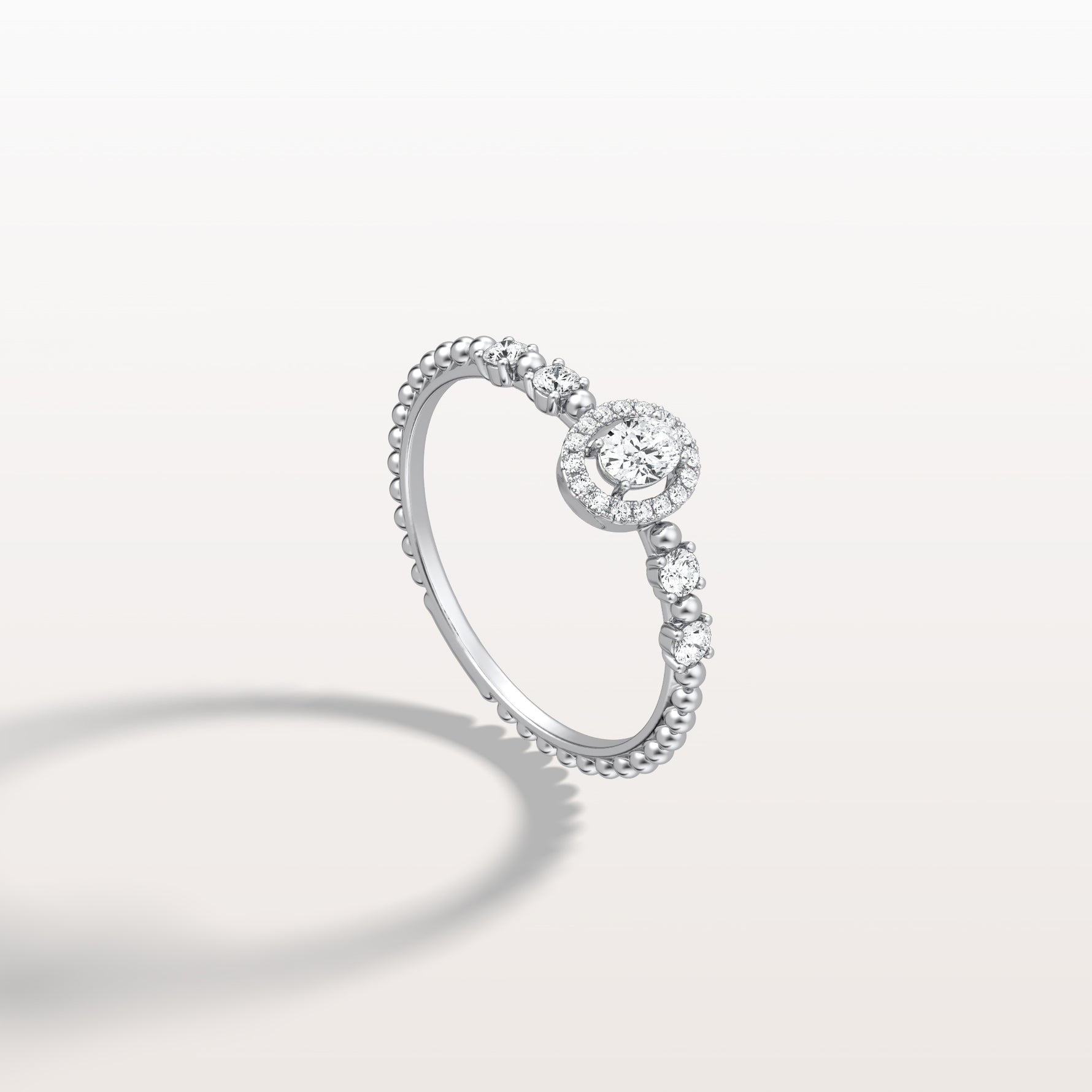 Beaded Oval Cut Lab Diamond Ring In 14K Solid Gold/Platinum - Rings