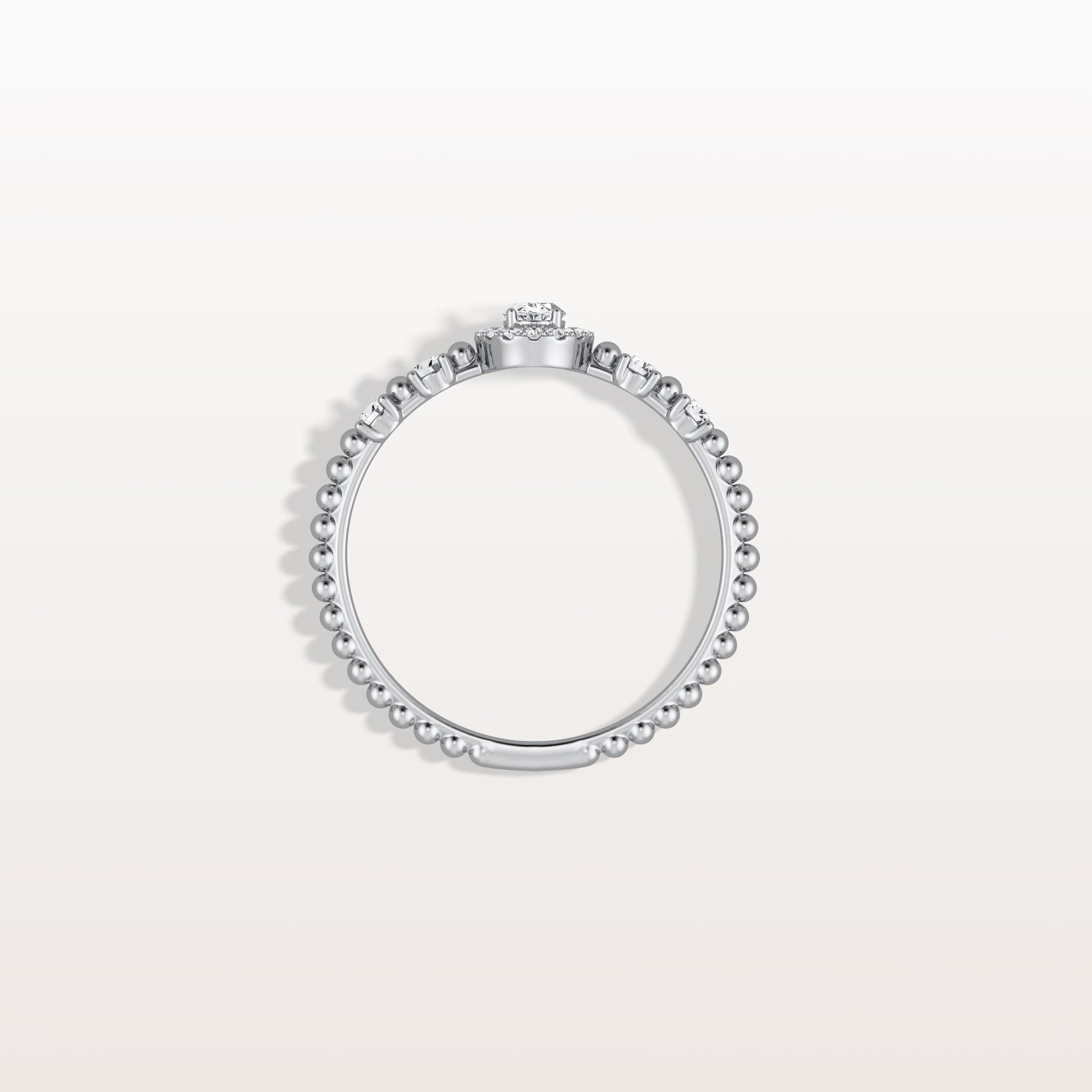Beaded Oval Cut Lab Diamond Ring In 14K Solid Gold/Platinum - Rings