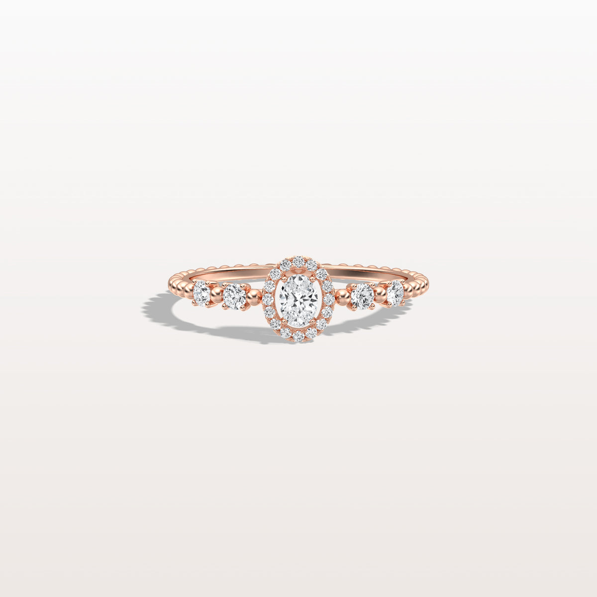 Beaded Oval Cut Lab Diamond Ring In 14K Solid Gold/Platinum - Rings
