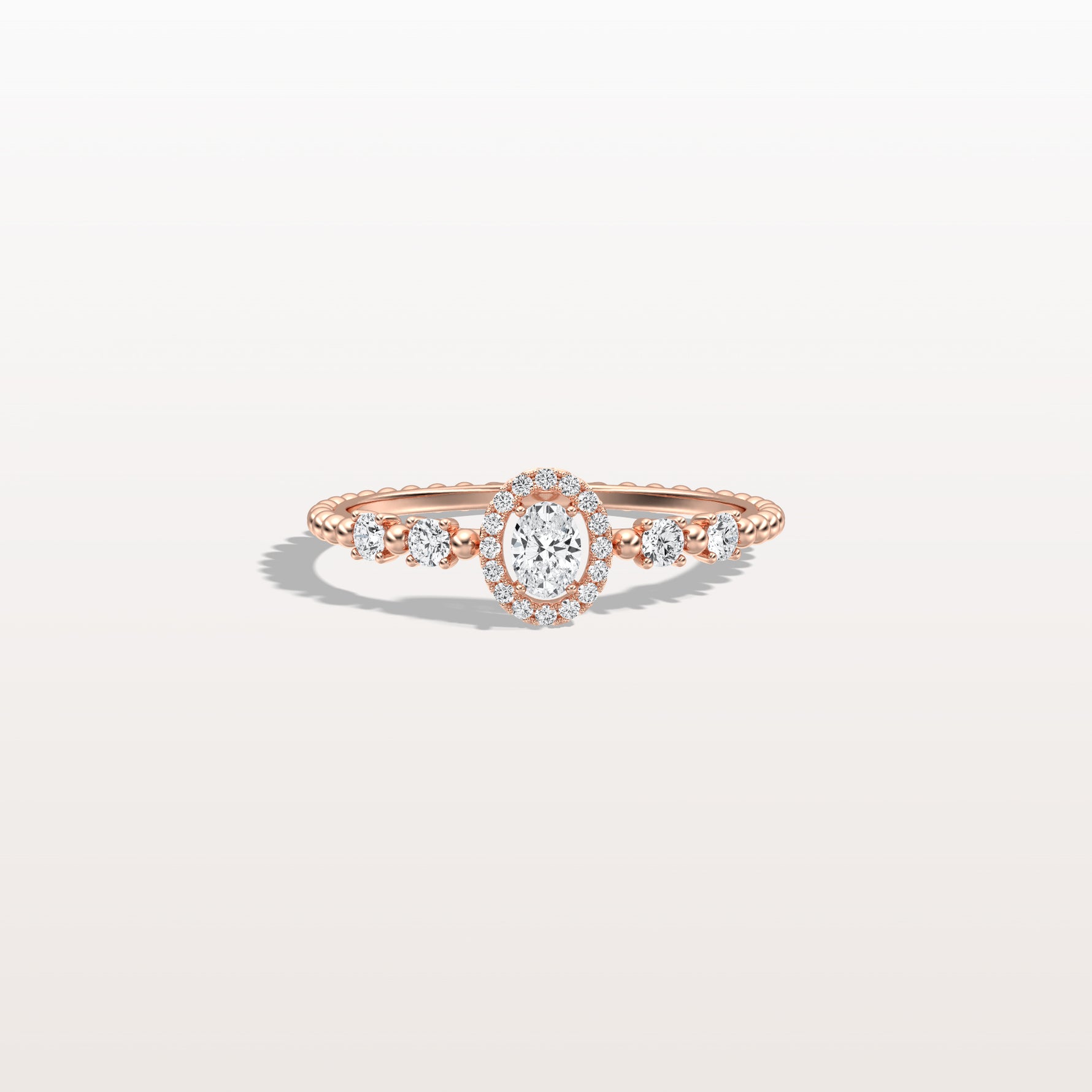 Beaded Oval Cut Lab Diamond Ring In 14K Solid Gold/Platinum - Rings