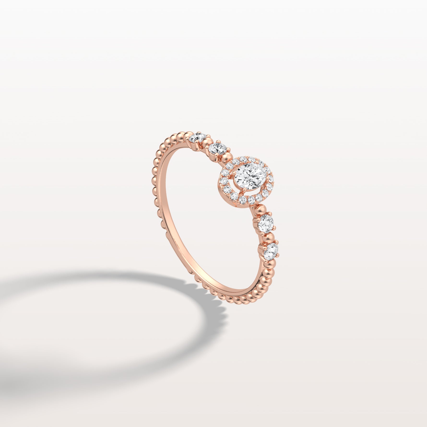 Beaded Oval Cut Lab Diamond Ring In 14K Solid Gold/Platinum - Rings