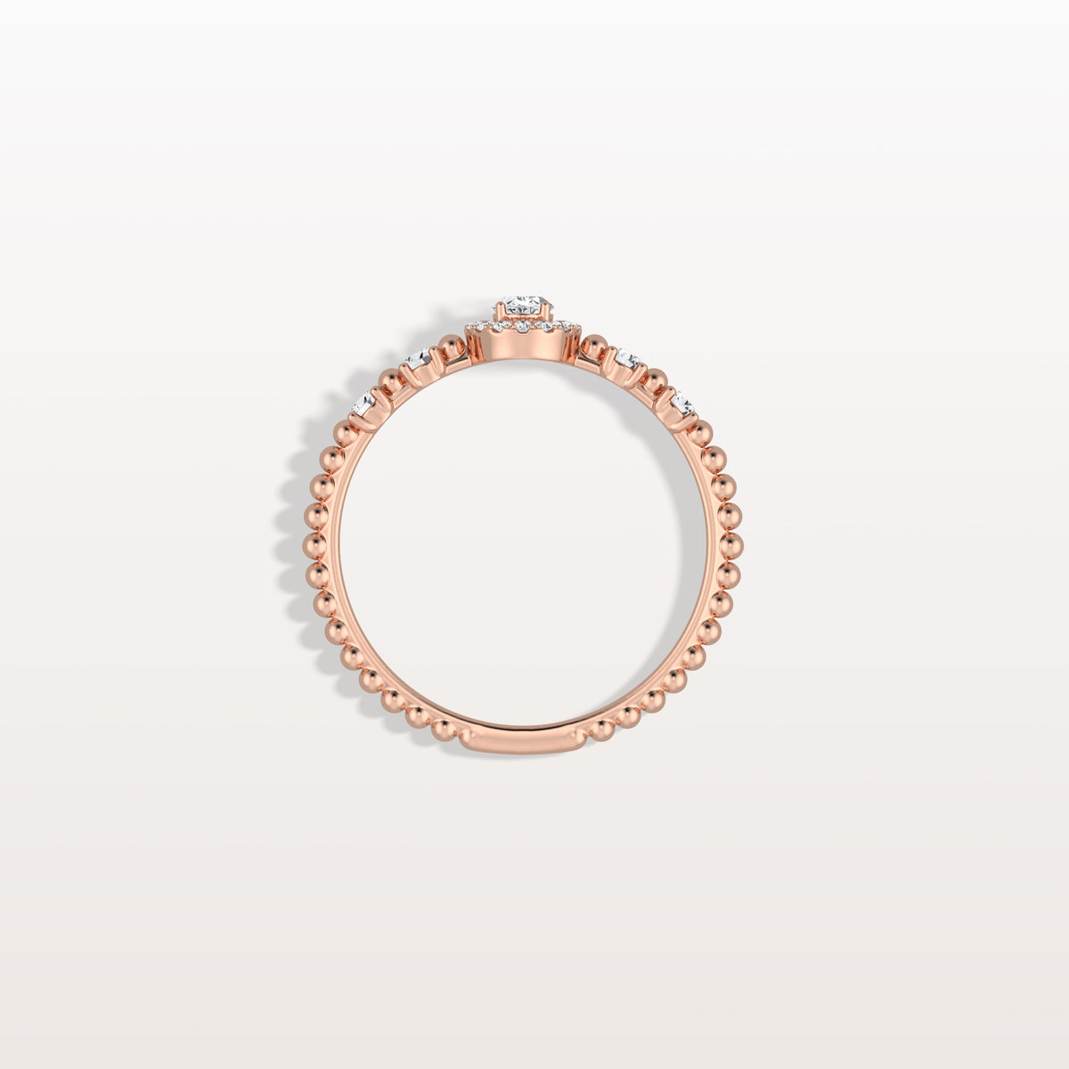Beaded Oval Cut Lab Diamond Ring In 14K Solid Gold/Platinum - Rings