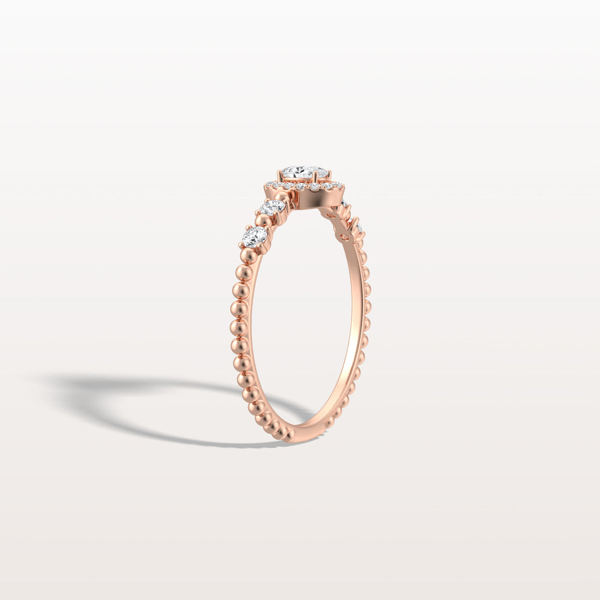 Beaded Oval Cut Lab Diamond Ring In 14K Solid Gold/Platinum - Rings