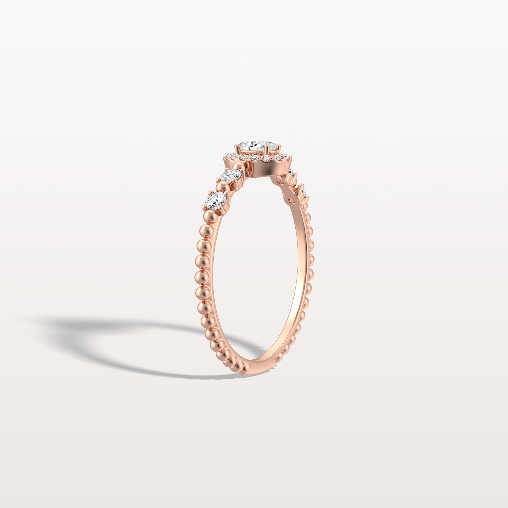 Beaded Oval Cut Lab Diamond Ring In 14K Solid Gold/Platinum - Rings