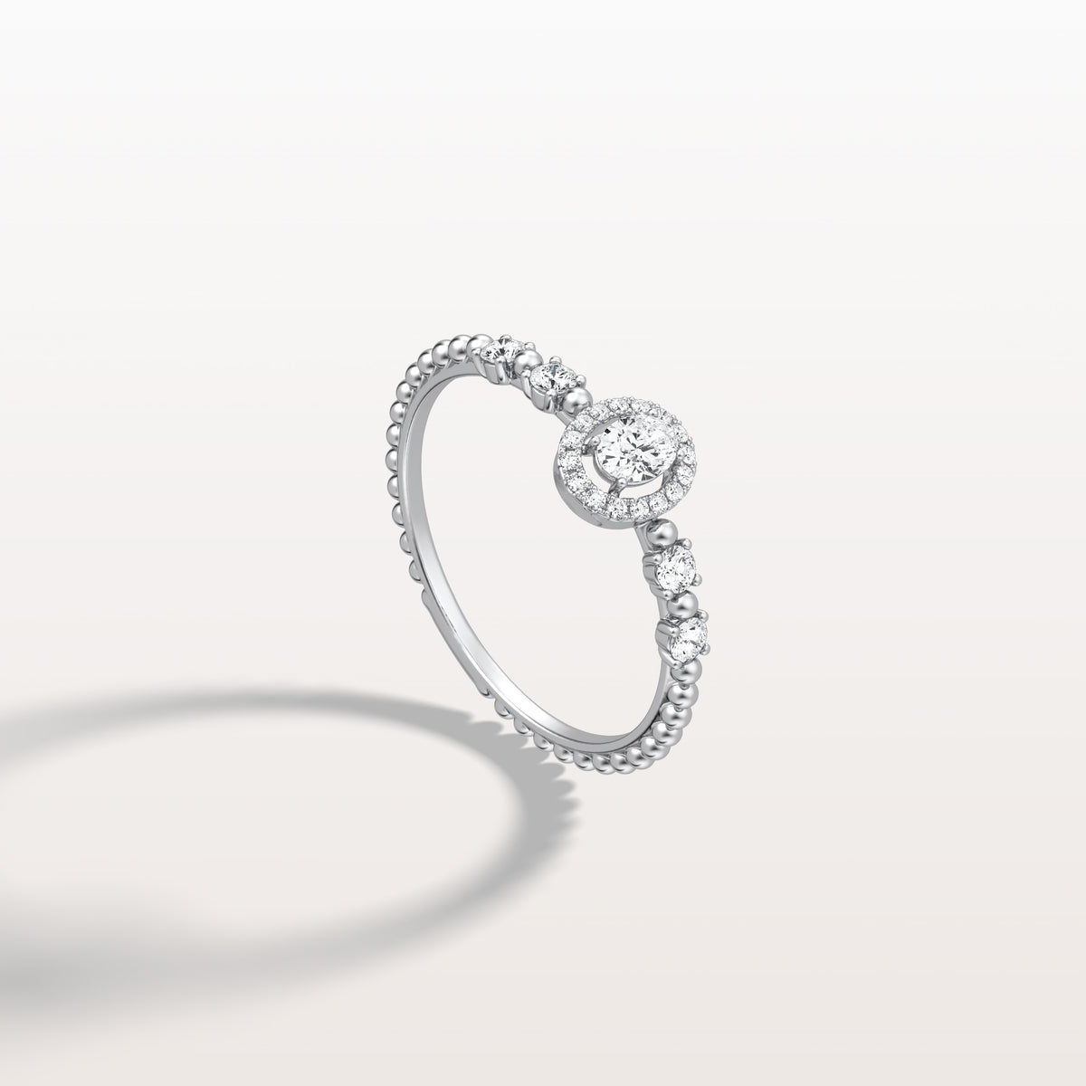 Beaded Oval Cut Lab Diamond Ring In 14K Solid Gold/Platinum - Rings