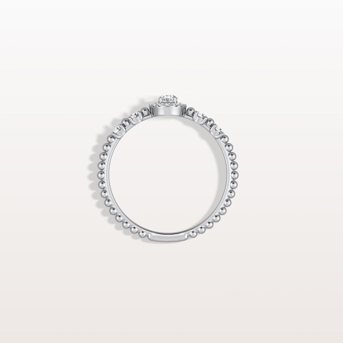 Beaded Oval Cut Lab Diamond Ring In 14K Solid Gold/Platinum - Rings