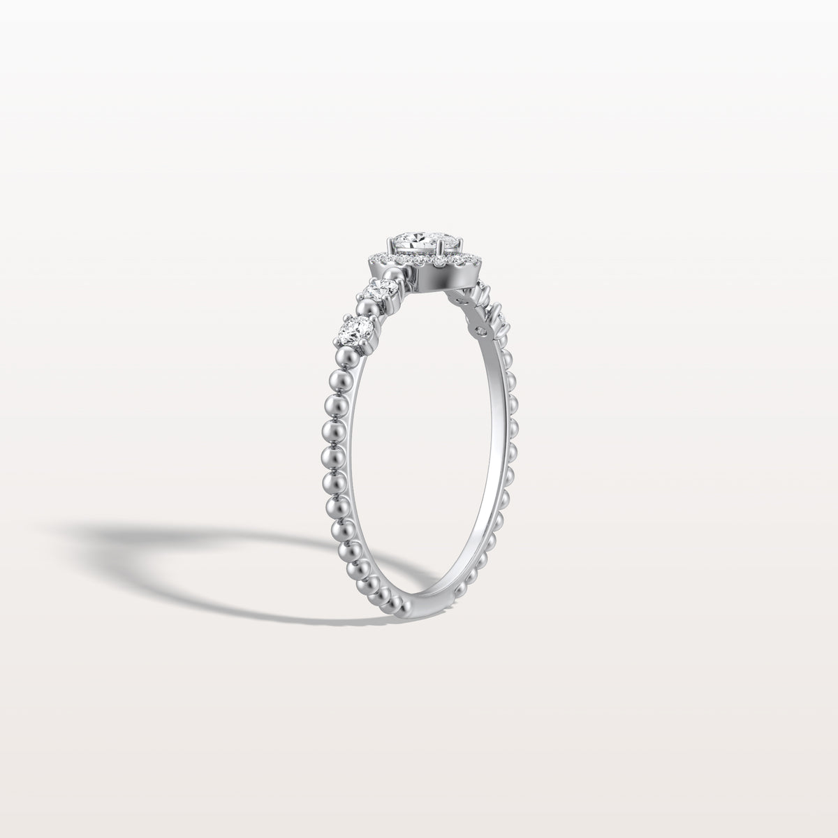 Beaded Oval Cut Lab Diamond Ring In 14K Solid Gold/Platinum - Rings