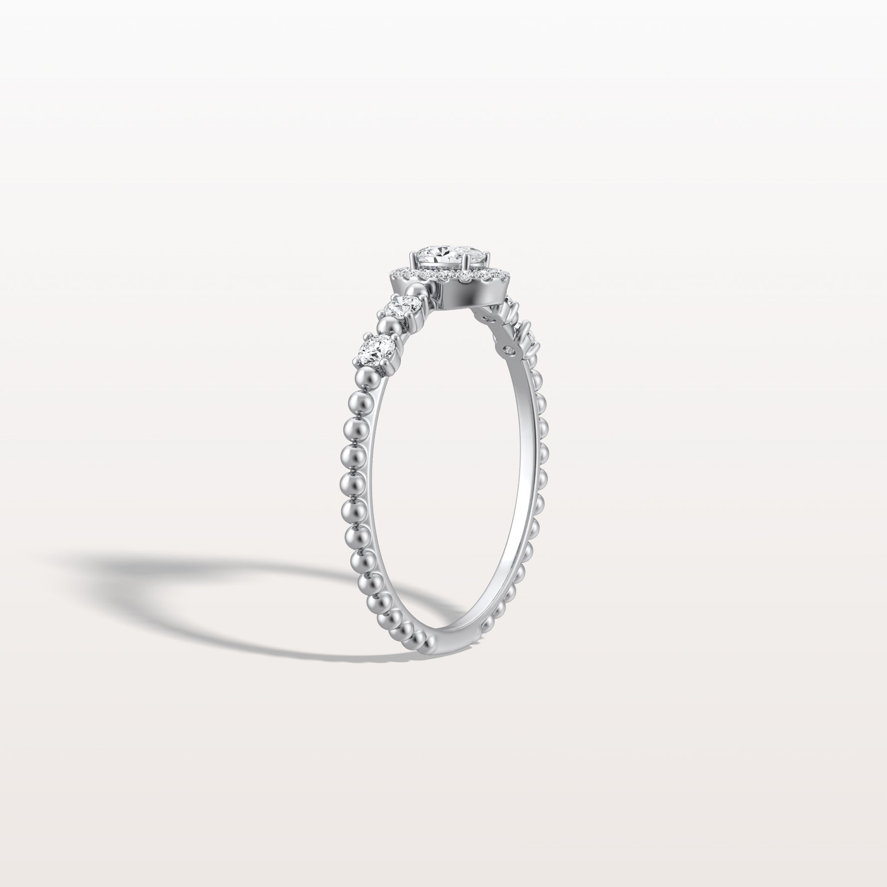 Beaded Oval Cut Lab Diamond Ring In 14K Solid Gold/Platinum - Rings