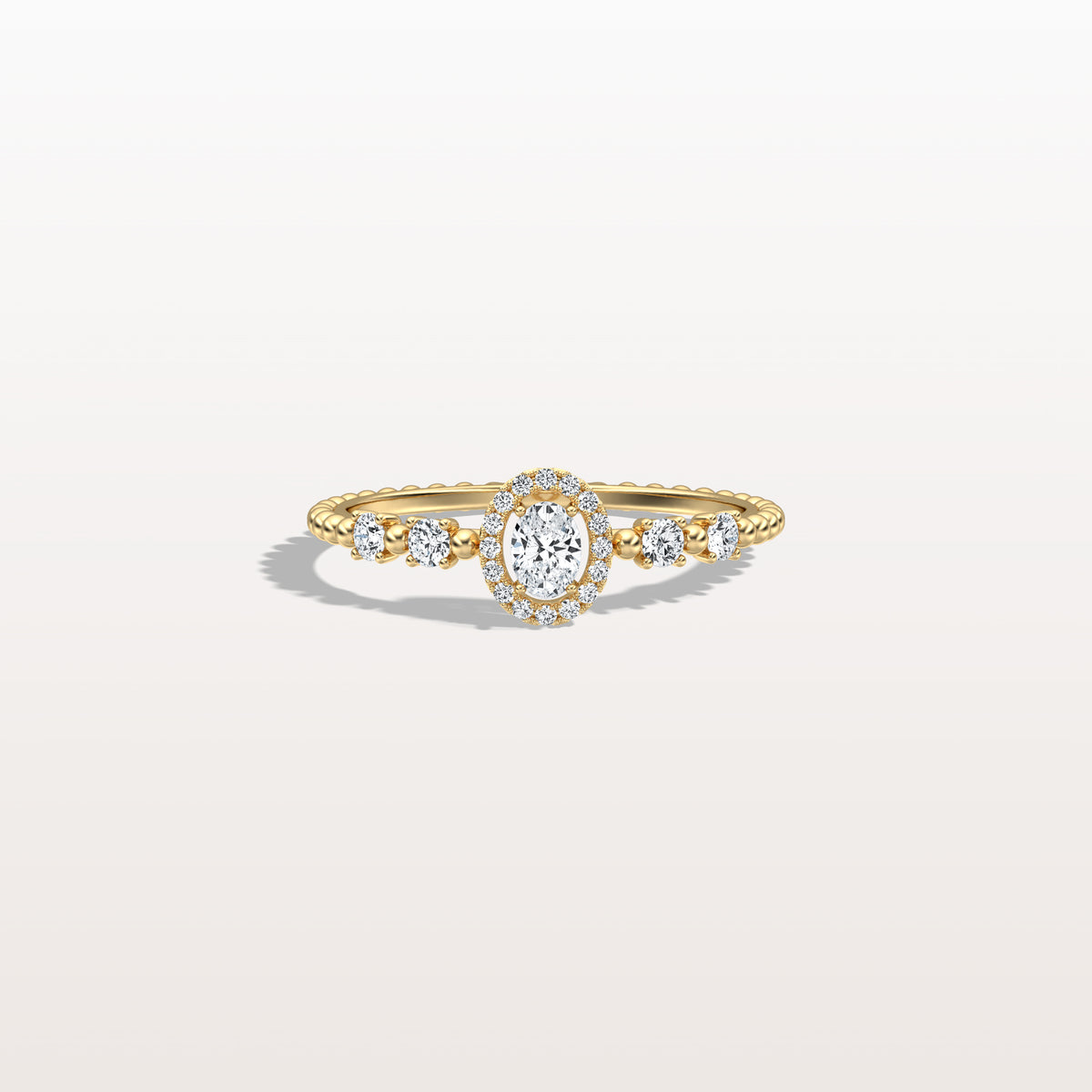 Beaded Oval Cut Lab Diamond Ring In 14K Solid Gold/Platinum - Rings