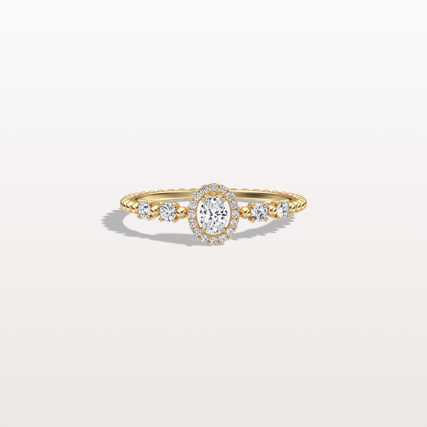 Beaded Oval Cut Lab Diamond Ring In 14K Solid Gold/Platinum - Rings