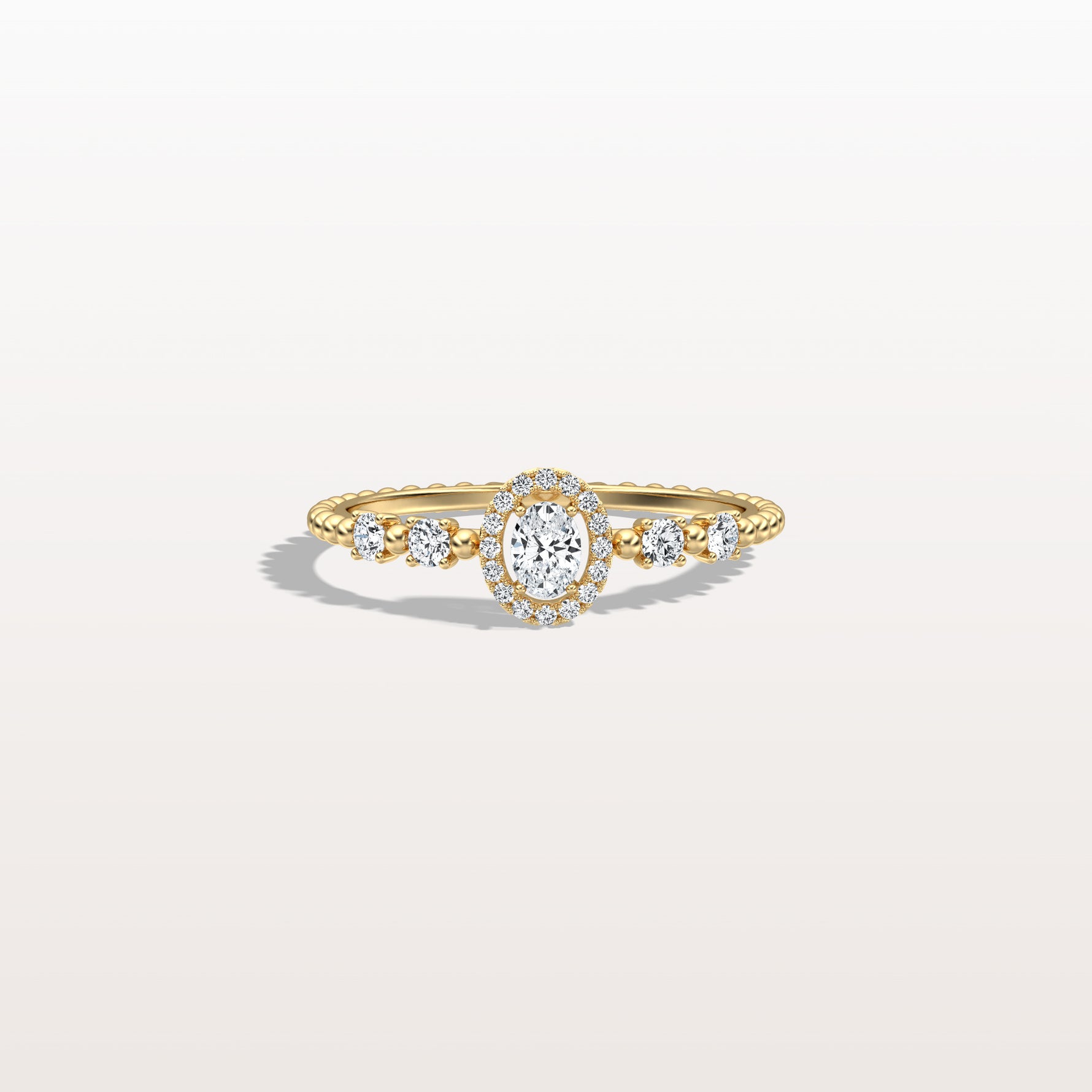 Beaded Oval Cut Lab Diamond Ring In 14K Solid Gold/Platinum - Rings