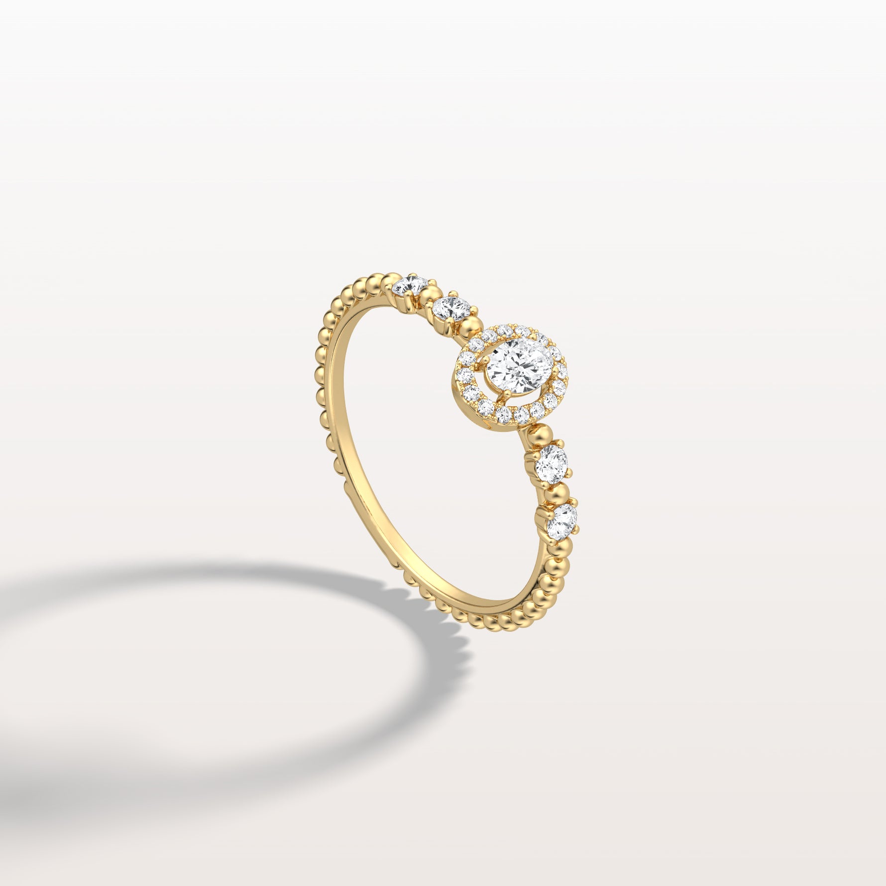 Beaded Oval Cut Lab Diamond Ring In 14K Solid Gold/Platinum - Rings